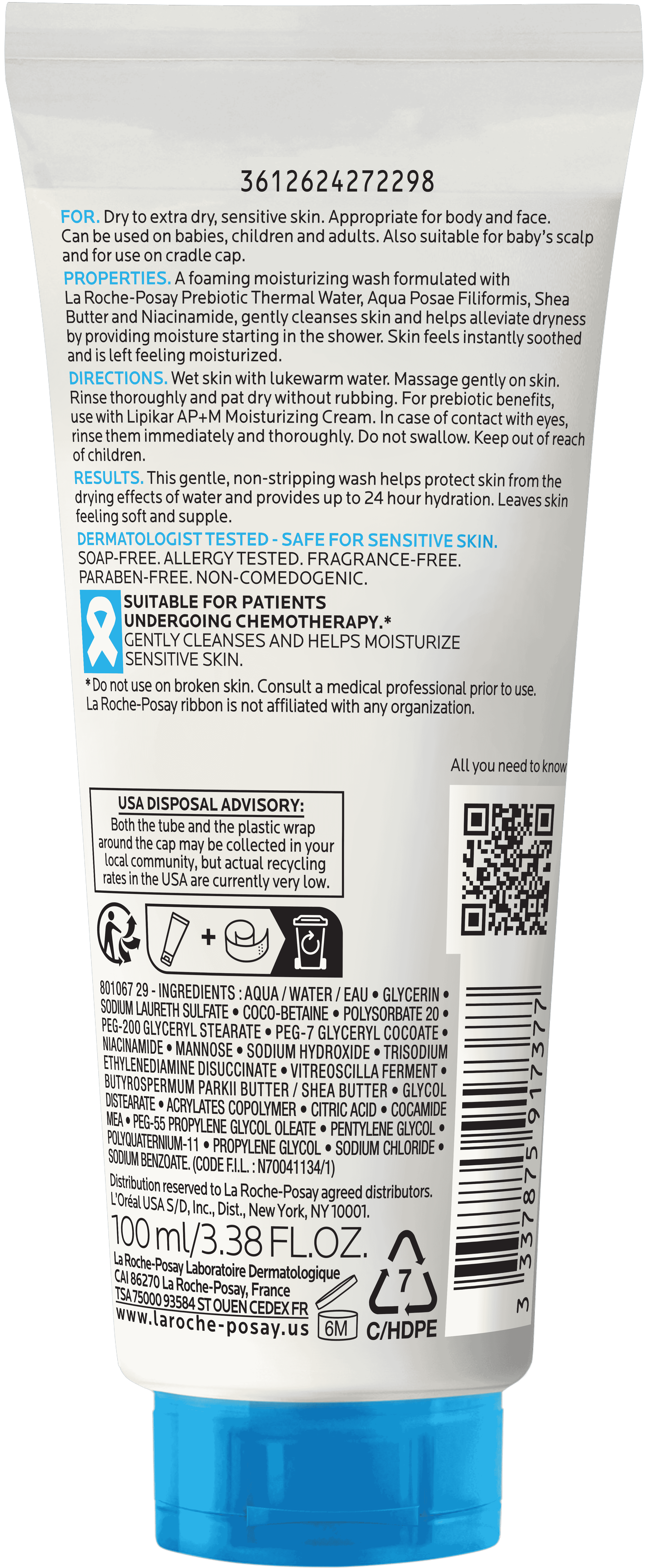 La Roche-Posay Lipikar AP+ Moisturizing Body & Face Wash, 3.38 fl oz