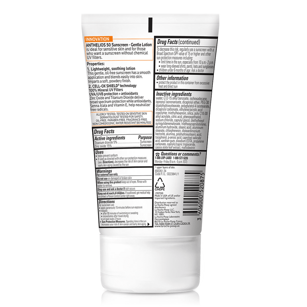 La Roche-Posay Anthelios SPF 50 Gentle Lotion Mineral Sunscreen , 3.0 fl oz