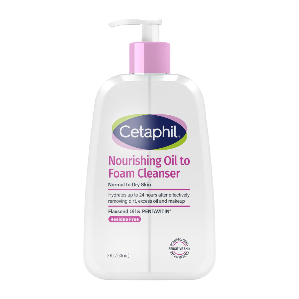 Cetaphil Nourishing Oil to Foam Facial Cleanser, Daily Face Wash for Normal to Dry Skin, 8 fl oz