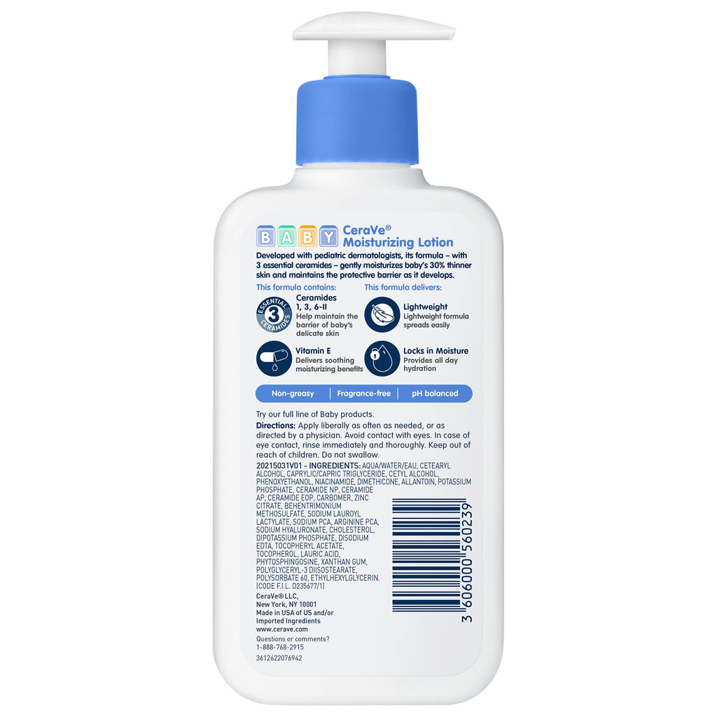 CeraVe Baby Moisturizer Lightweight Face & Body for Sensitive Skin & Eczema Prone Skin, 8 fl oz
