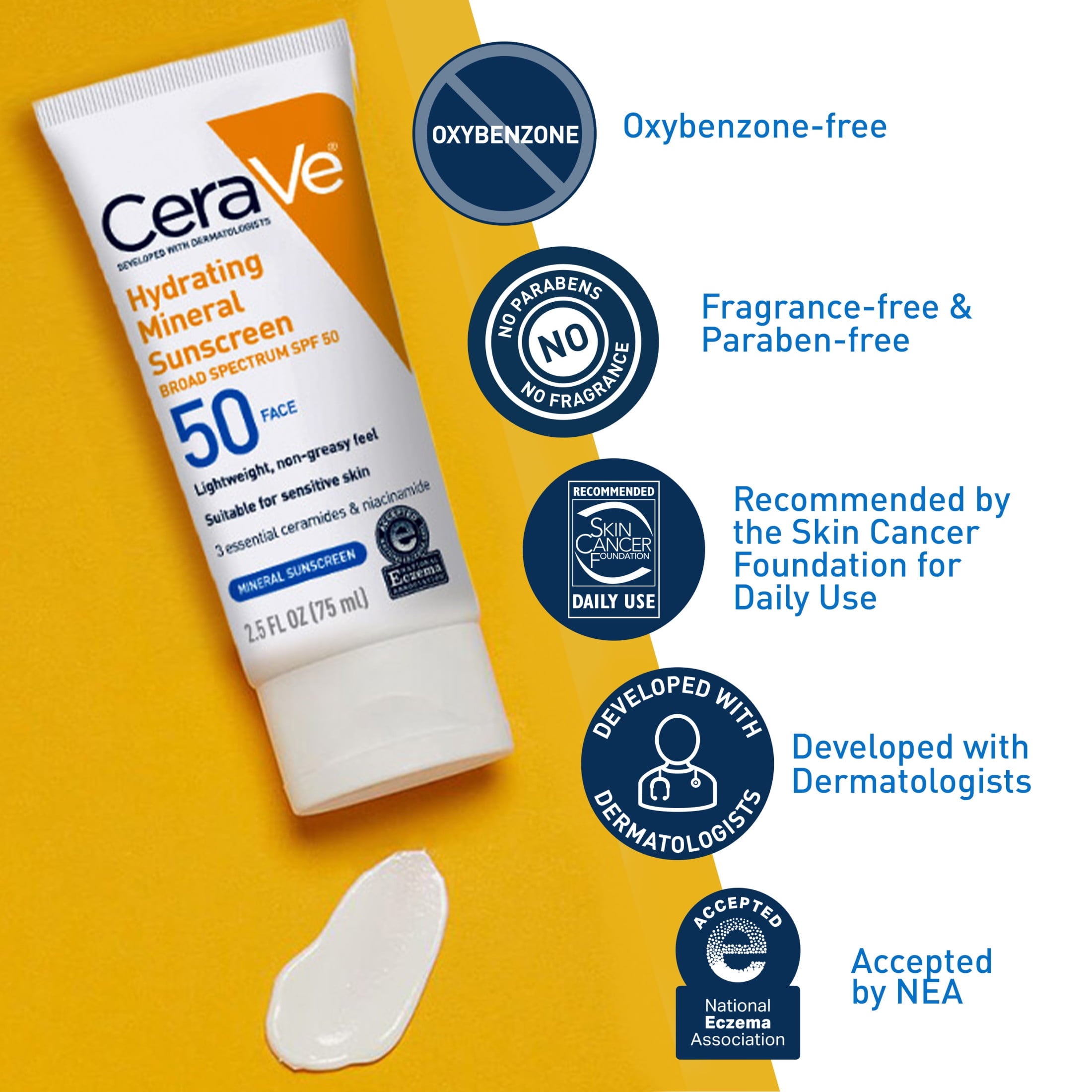 CeraVe Mineral Sunscreen Hydrating SPF 50 Face Lotion for Sensitive Skin, Kids & Adults 2.5 fl oz
