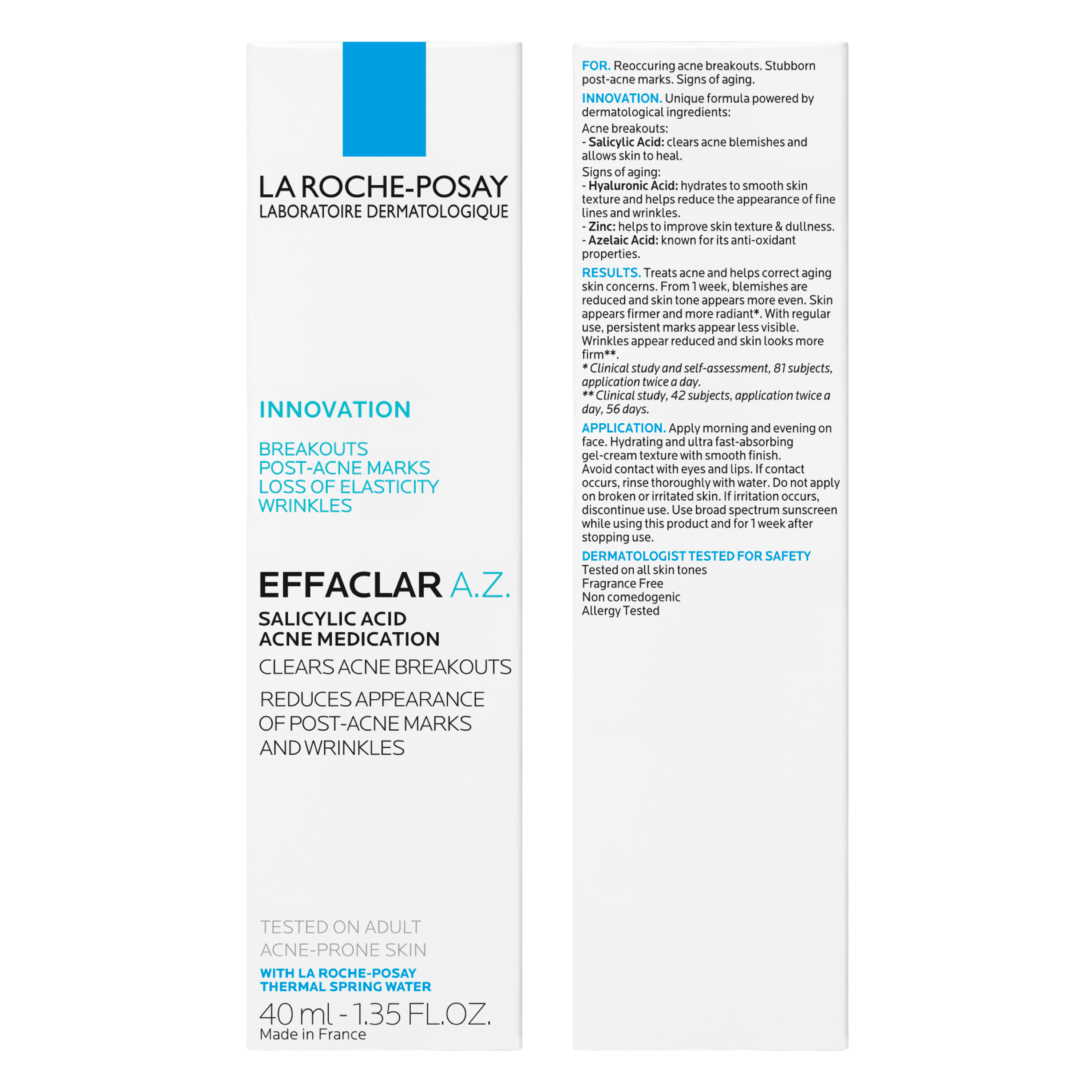 La Roche-Posay Effaclar AZ Acne Treatment Gel for Blemishes and Dark Spots with Salicylic Acid, 1.35 fl oz