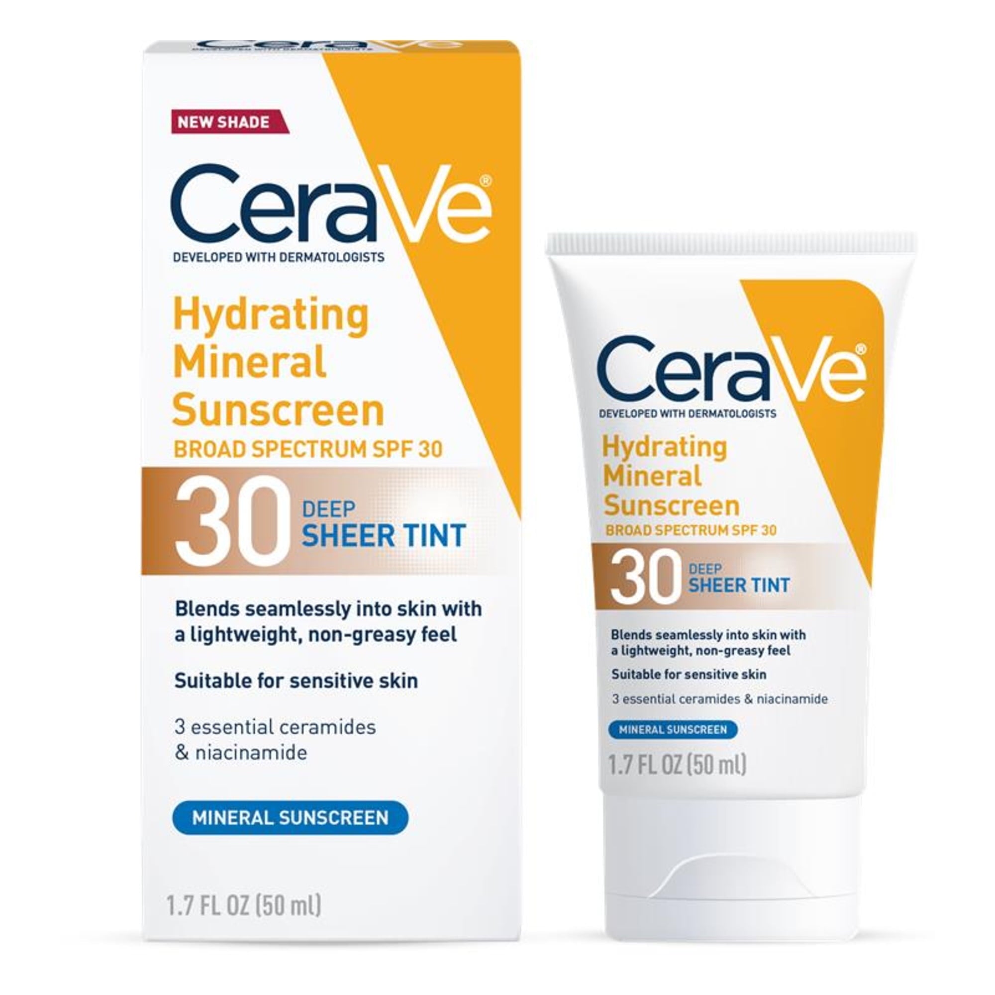 (2 pack) CeraVe Tinted Hydrating Mineral Sunscreen Lotion SPF 30 for Face with Sheer Tint