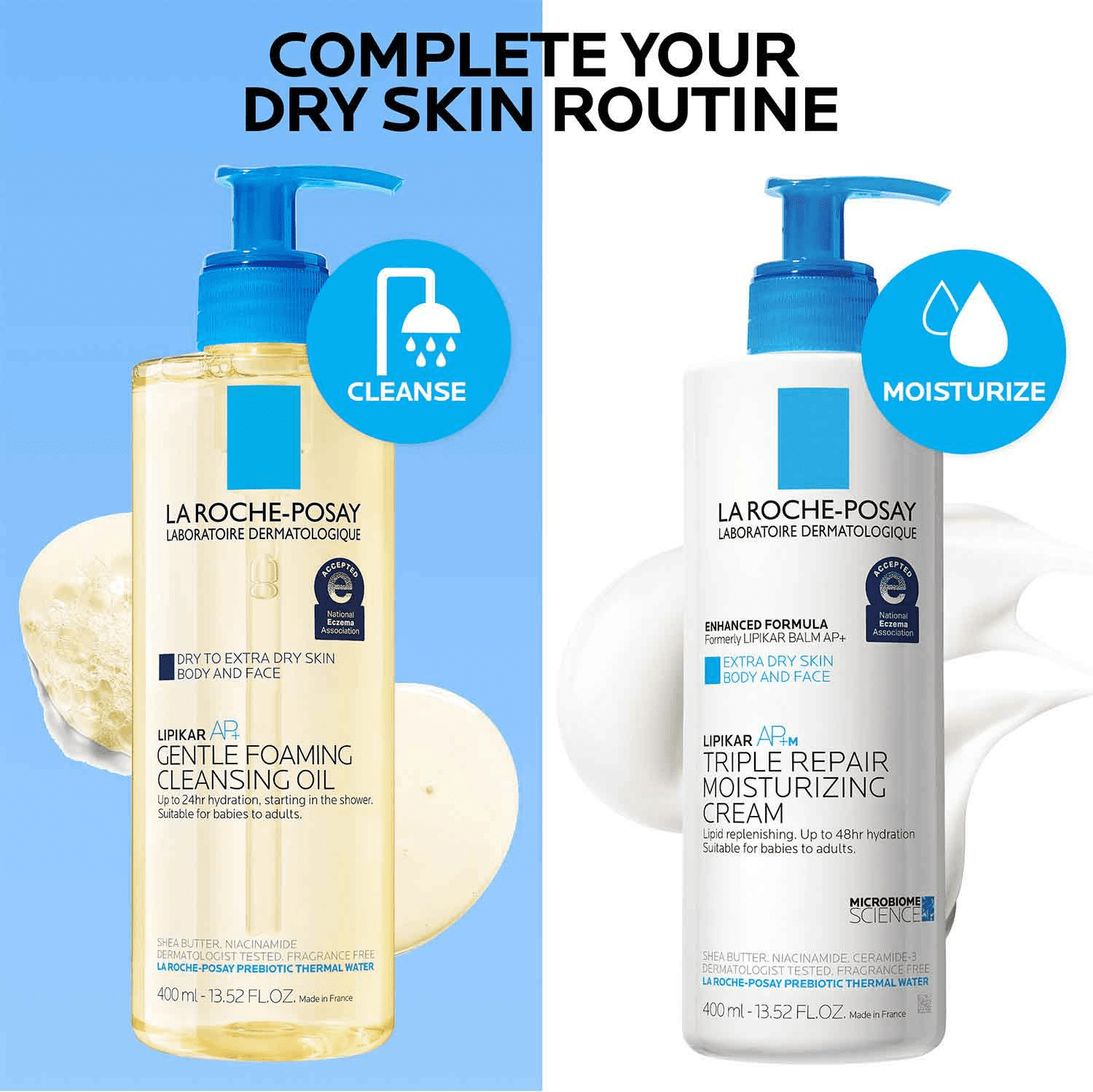 La Roche-Posay Lipikar AP+ Gentle Foaming Cleansing Oil Body Wash for Eczema & Sensitive Skin, 13.52 fl oz