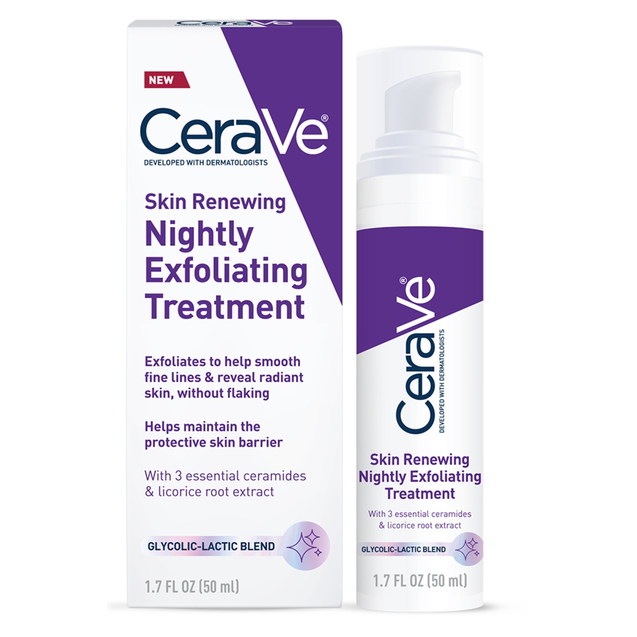 (2 pack) CeraVe Skin Renewing Nightly Exfoliating Treatment Anti-Aging Face Serum, 1.7 fl oz