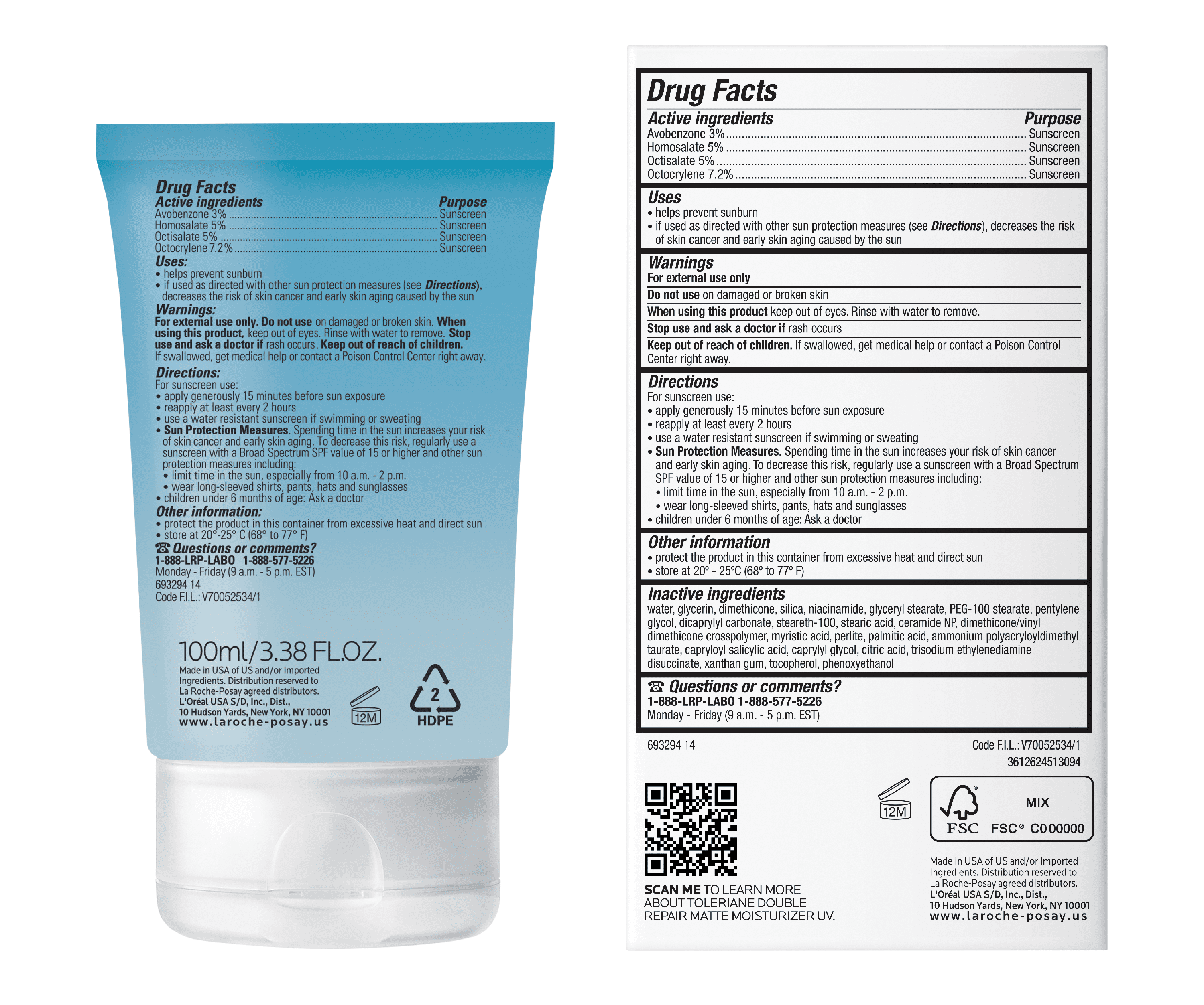 La Roche-Posay Toleriane Double Repair Oil-Free Matte Face Moisturizer SPF 30 for Oily Skin, 3.38 fl oz