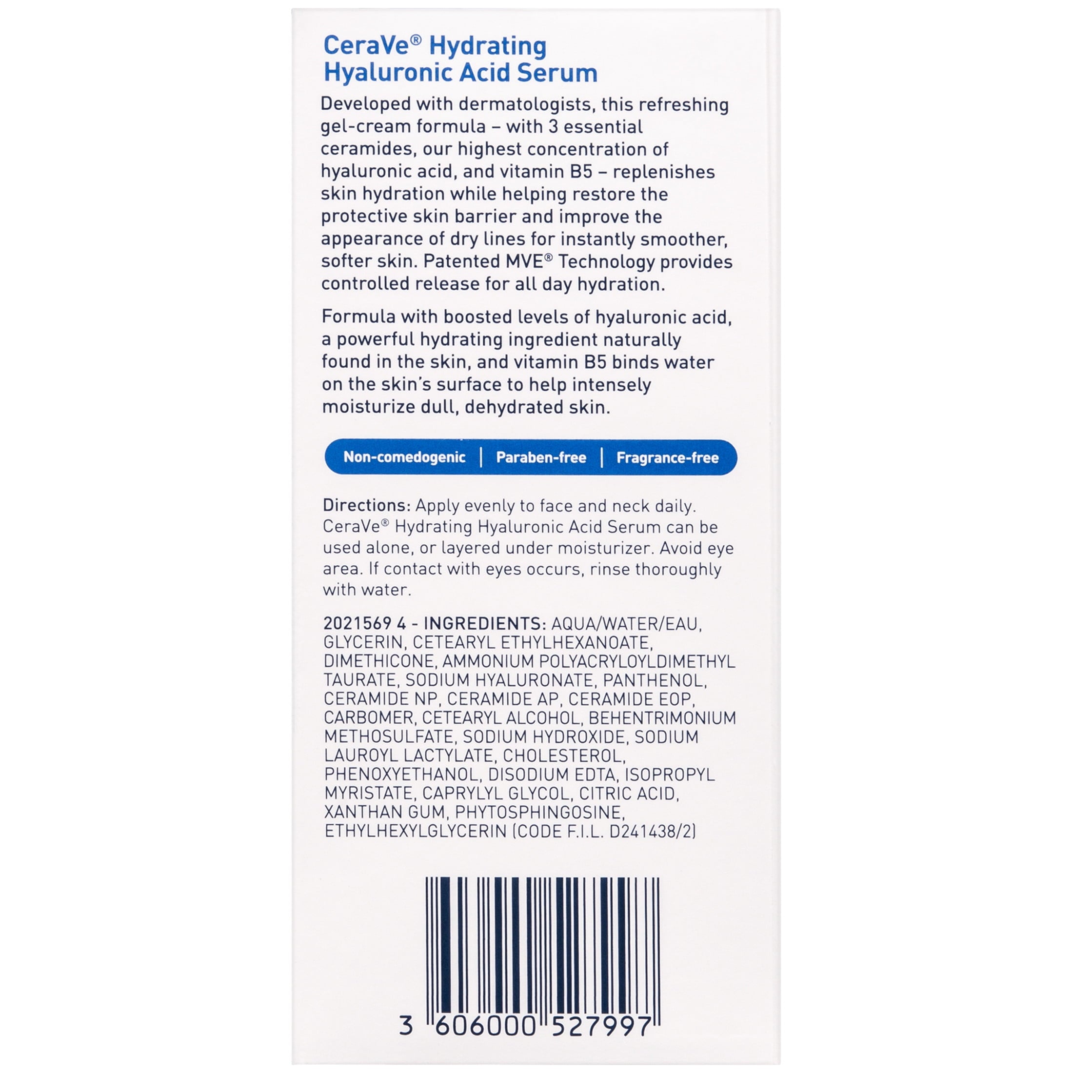 CeraVe Hyaluronic Acid Serum Gel-Cream Formula Normal to Dry Skin 1 fl oz