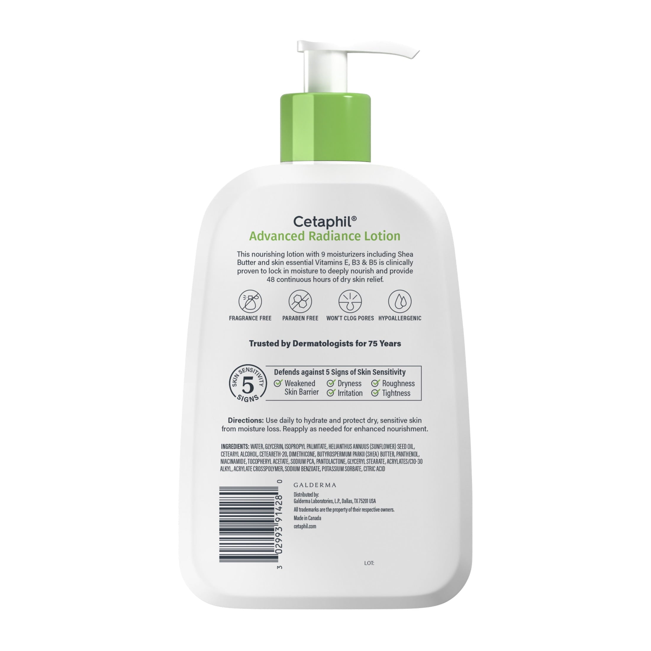 Cetaphil Advanced Radiance Body Lotion with Shea Butter for Sensitive Skin, Fragrance Free, 16 fl oz