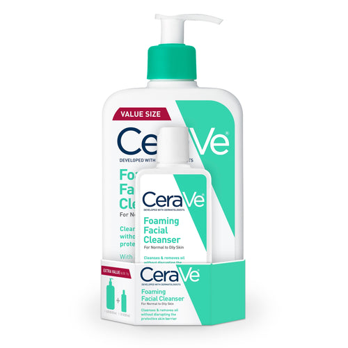 (2 pack) CeraVe Foaming Facial Cleanser, Daily Face Wash for Normal to Oily Skin, 3 fl oz & 16 fl oz