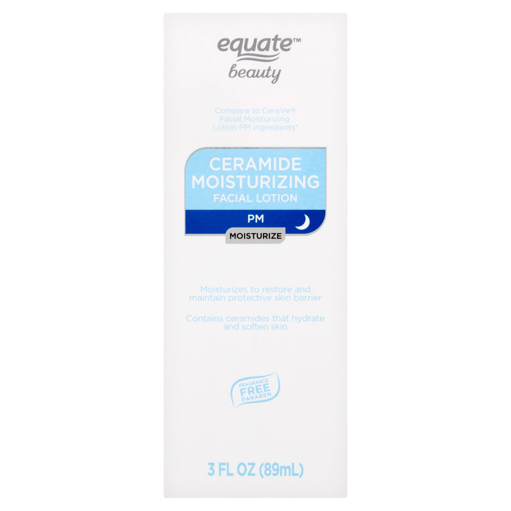 Equate Night Time Ceramide Moisturizing Facial Lotion for Face Care to Restore & Protect Skin, Fragrance Free, 3 fl oz, Compare to CeraVe® Facial Moisturizing Lotion PM Ingredients