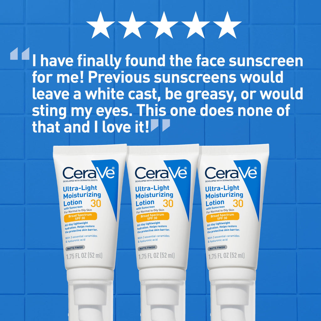 CeraVe Sunscreen Ultra-Light Moisturizing Face Lotion SPF 30 for Normal to Oily Skin, 1.75 fl oz