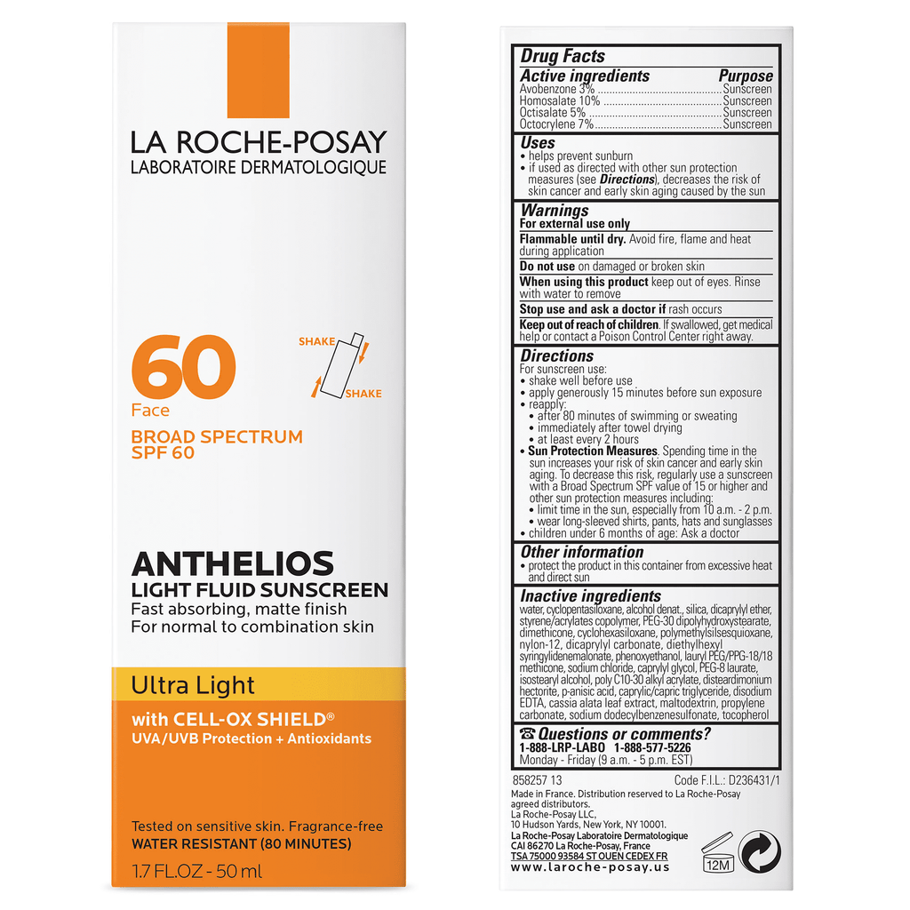 La Roche-Posay Anthelios Ultra Light Fluid Facial Sunscreen Fluid SPF 60 for All Skin Types, 1.7 fl oz