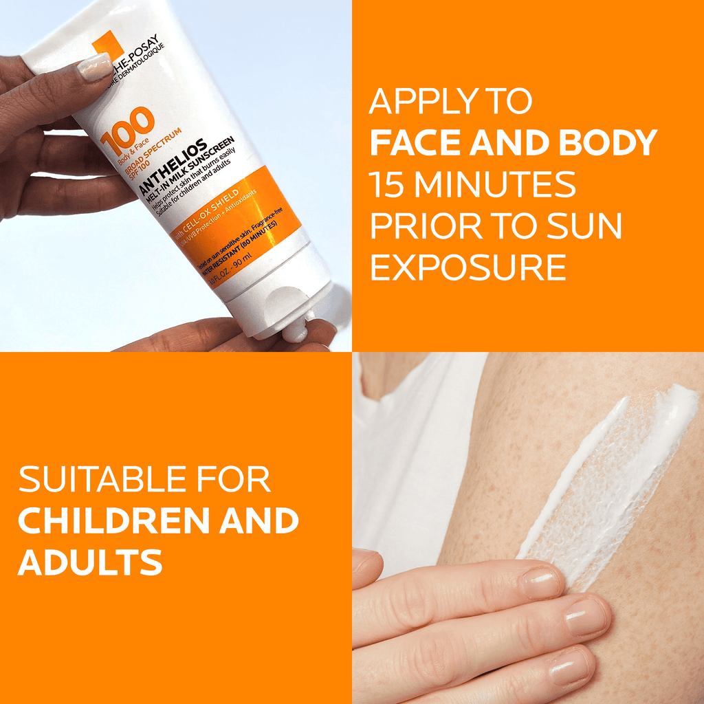 La Roche-Posay Anthelios Melt-In Milk Sunscreen SPF 100 for Face and Body for All Skin Types, 3.0 fl oz