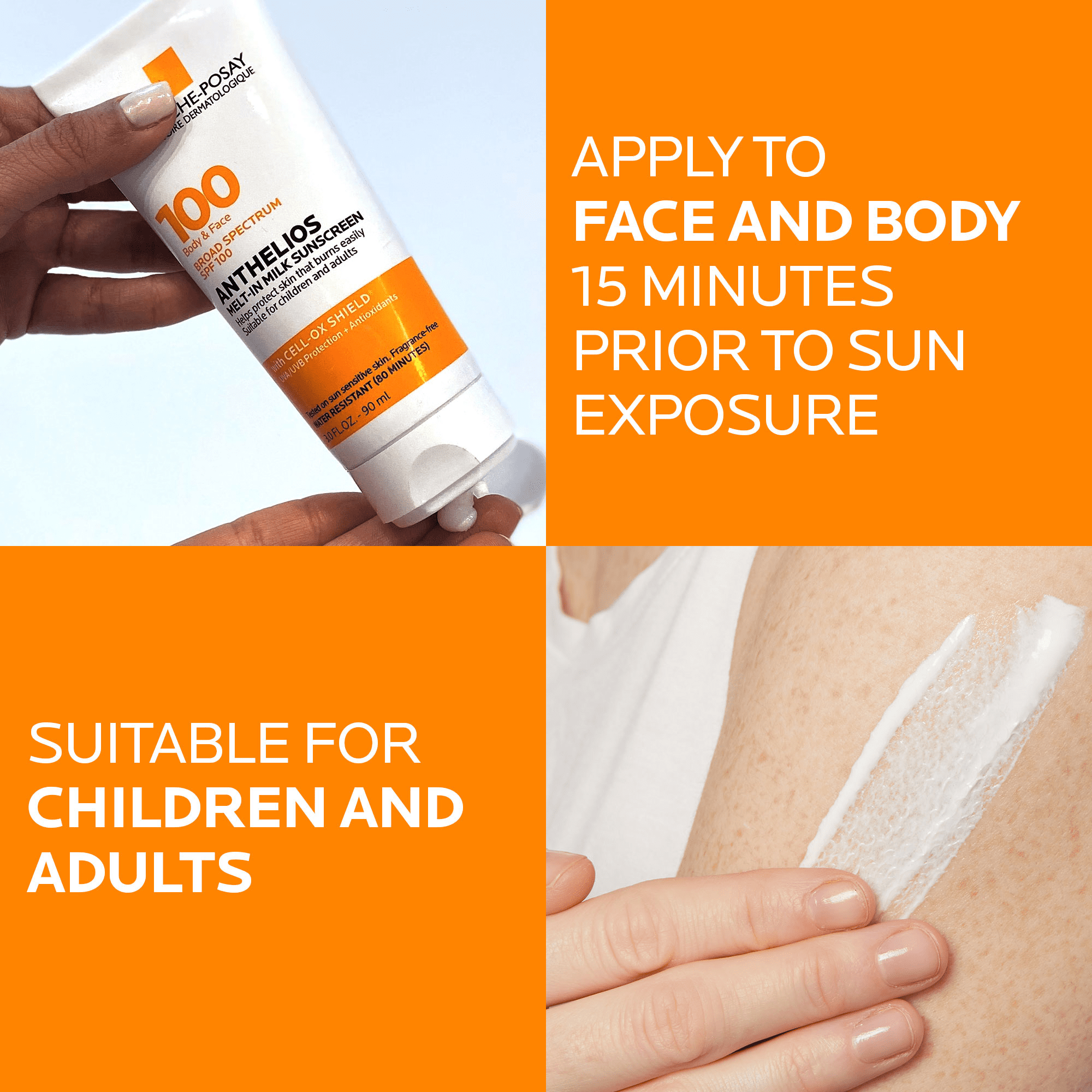 La Roche-Posay Anthelios Melt-In Milk Sunscreen SPF 100 for Face and Body for All Skin Types, 3.0 fl oz