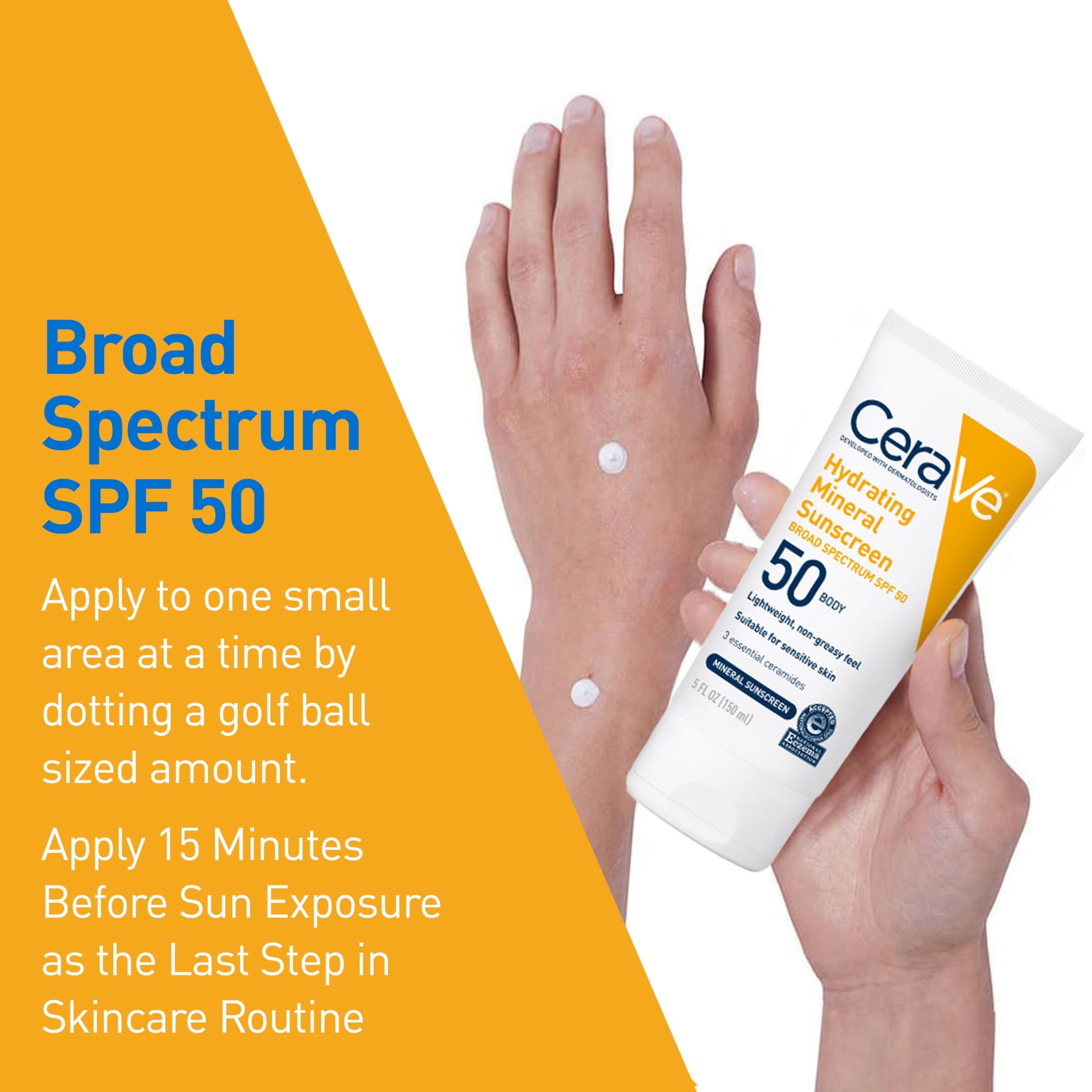 CeraVe Hydrating Mineral Sunscreen SPF 50 for Sensitive Skin, Kids & Adults Body Lotion 5 fl oz