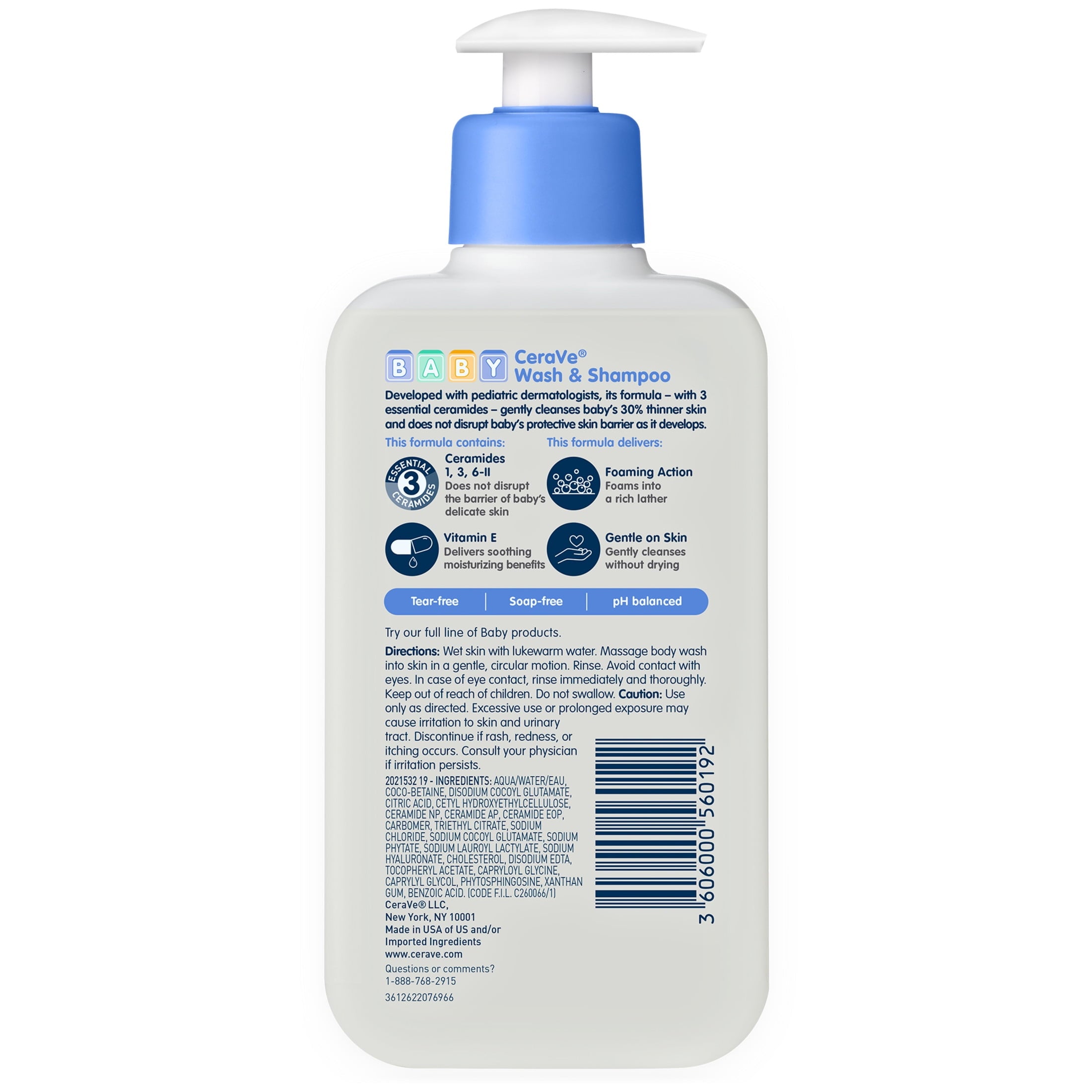 CeraVe Baby Wash & Shampoo, Tear-Free Cleanser for Sensitive Skin, 8 fl oz