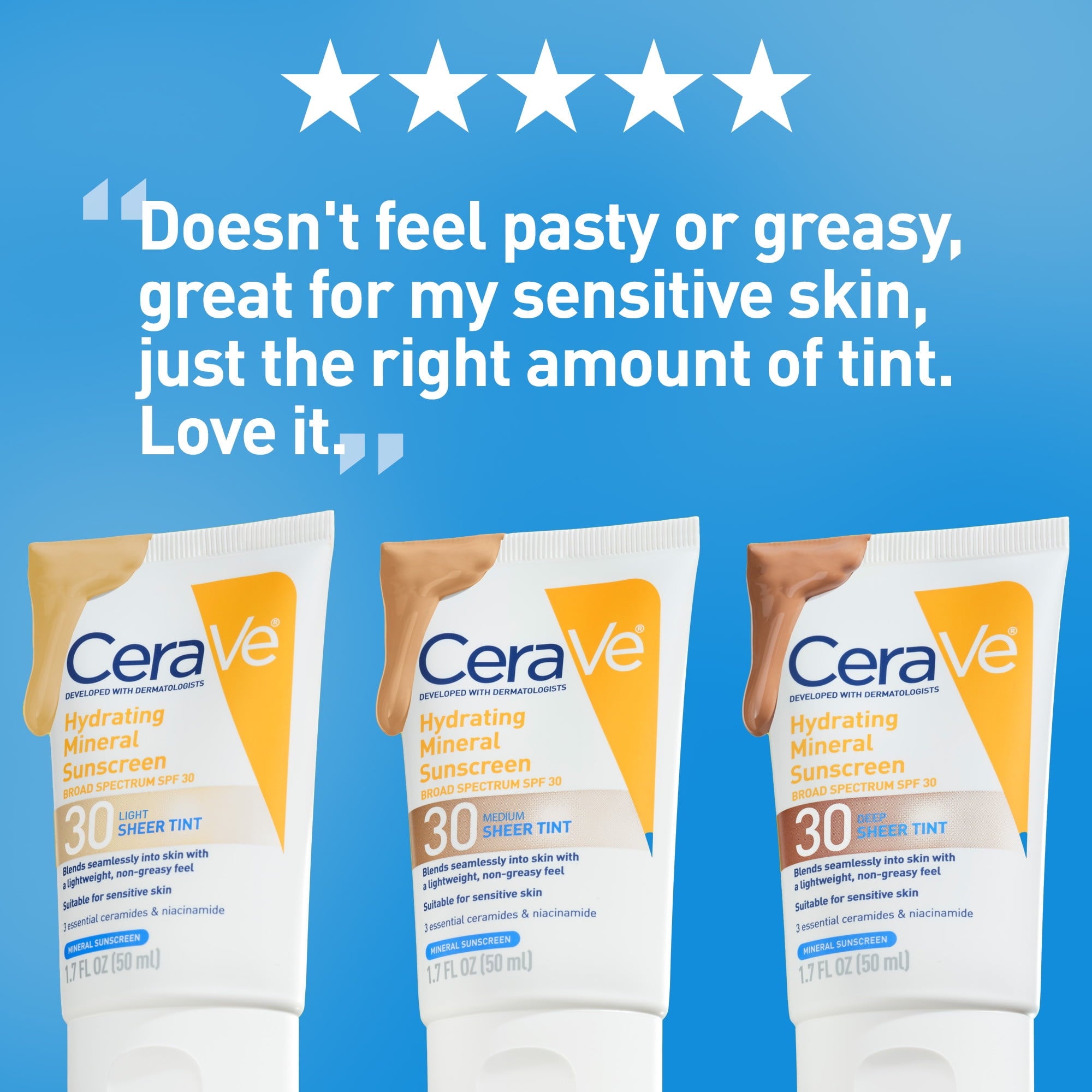 CeraVe Sunscreen Tinted Hydrating 100% Mineral Broad-Spectrum Lotion SPF 30 for Face with Sheer Tint