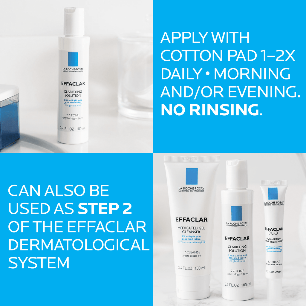 La Roche-Posay Effaclar Clarifying Solution Acne Toner with Salycilic Acid for Oily Skin, 6.76 fl oz