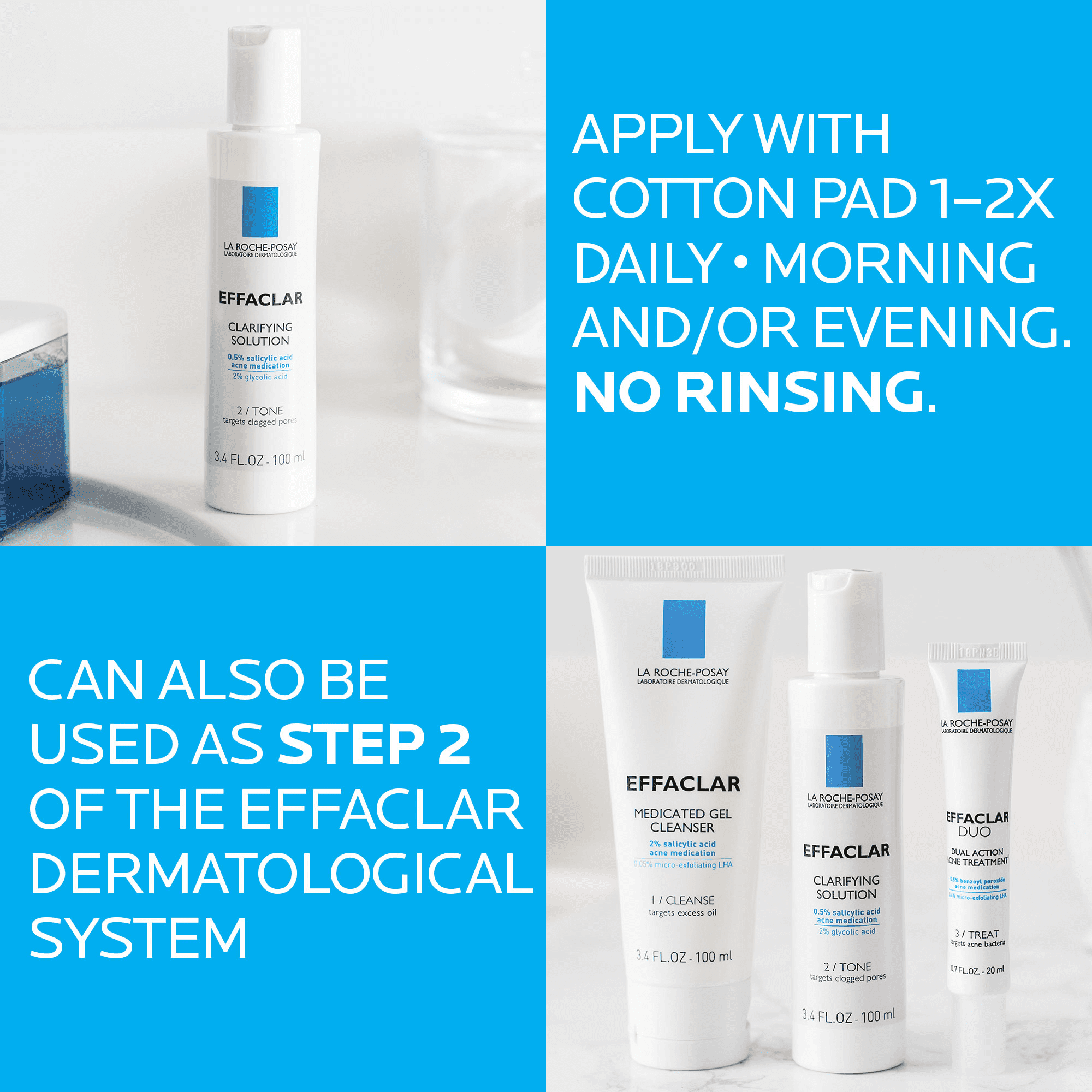 La Roche-Posay Effaclar Clarifying Solution Acne Toner with Salycilic Acid for Oily Skin, 6.76 fl oz