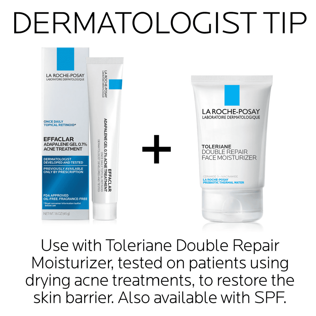La Roche-Posay Effaclar Adapalene Gel 0.1% Acne Treatment, Retinoid Acne Cream for Oily Skin, 1.6 fl oz