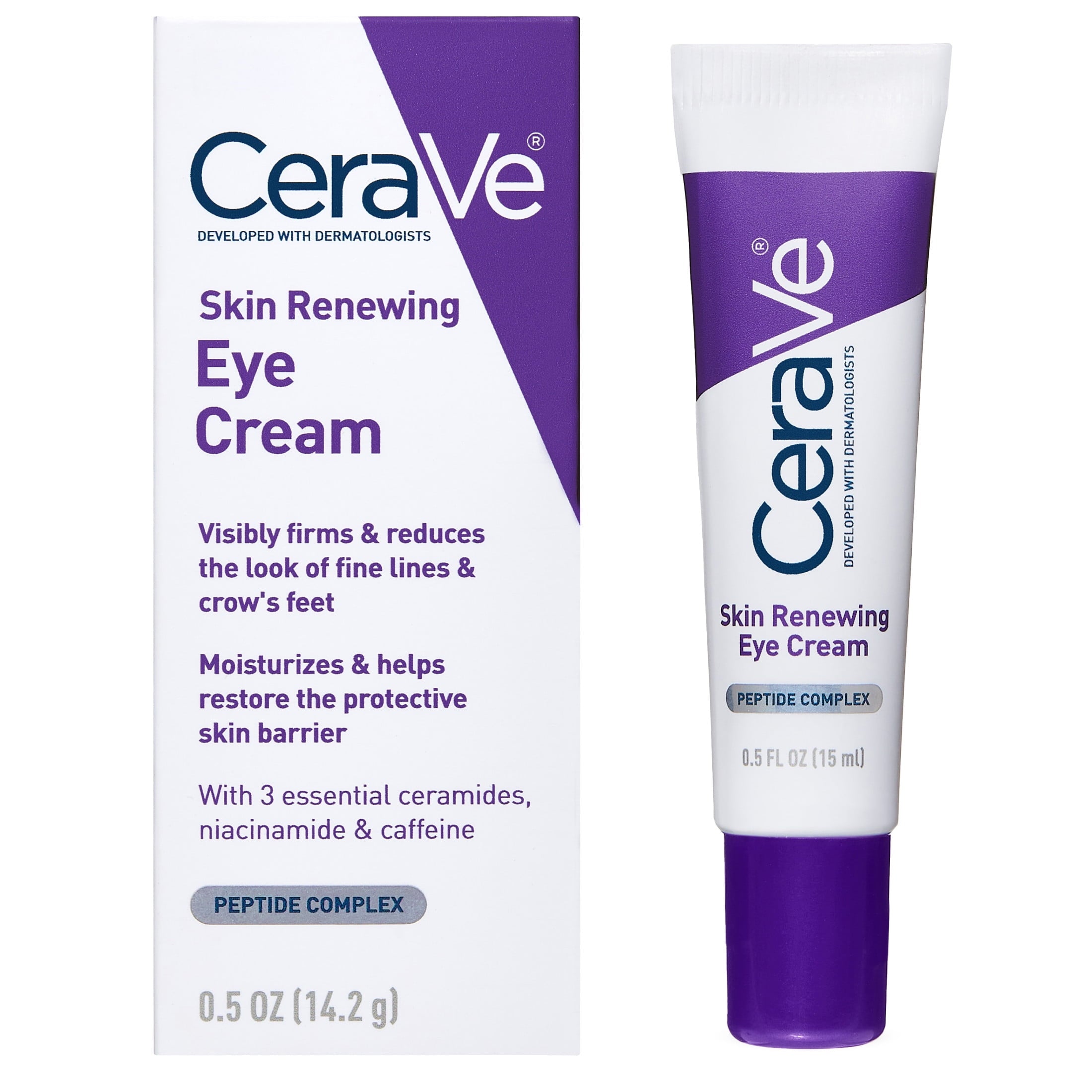 (2 pack) CeraVe Skin Care Renewing Eye Cream for Dark Circles & Puffiness with Peptides, Hyaluronic Acid, Niacinamide, Caffeine, Fragrance Free 0.5 fl oz
