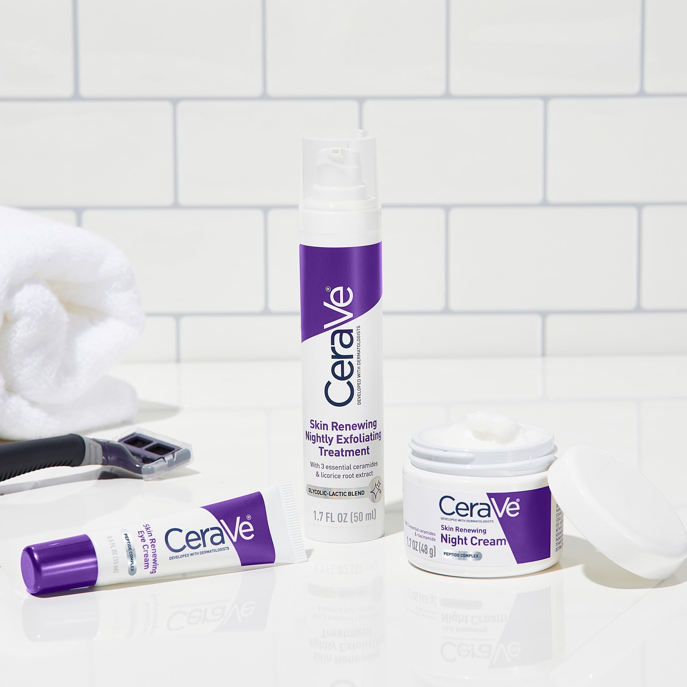 (2 pack) CeraVe Skin Renewing Nightly Exfoliating Treatment Anti-Aging Face Serum, 1.7 fl oz