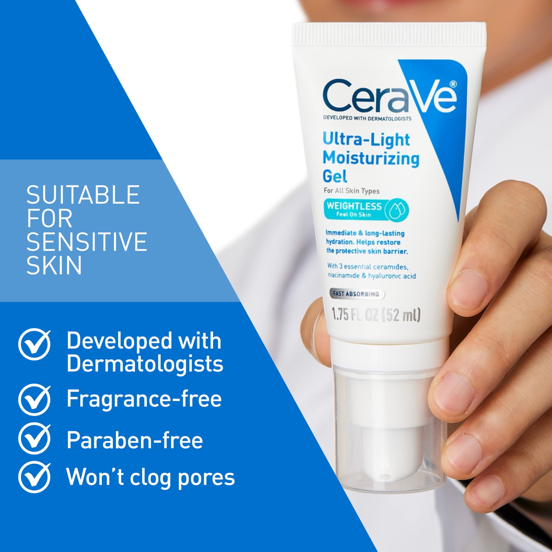 CeraVe Face Moisturizer Ultra-Light Gel with Hyaluronic Acid & Niacinamide 1.75 fl oz
