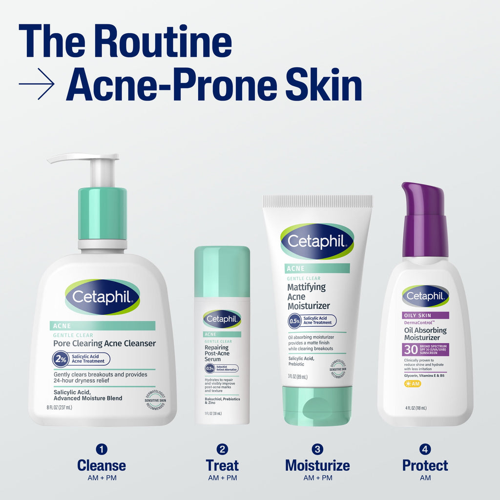 Cetaphil Gentle Clear Repairing Post-Acne Serum, Retinol Alternative, Oil Free Serum, Acne-Prone Skin, 1 fl oz