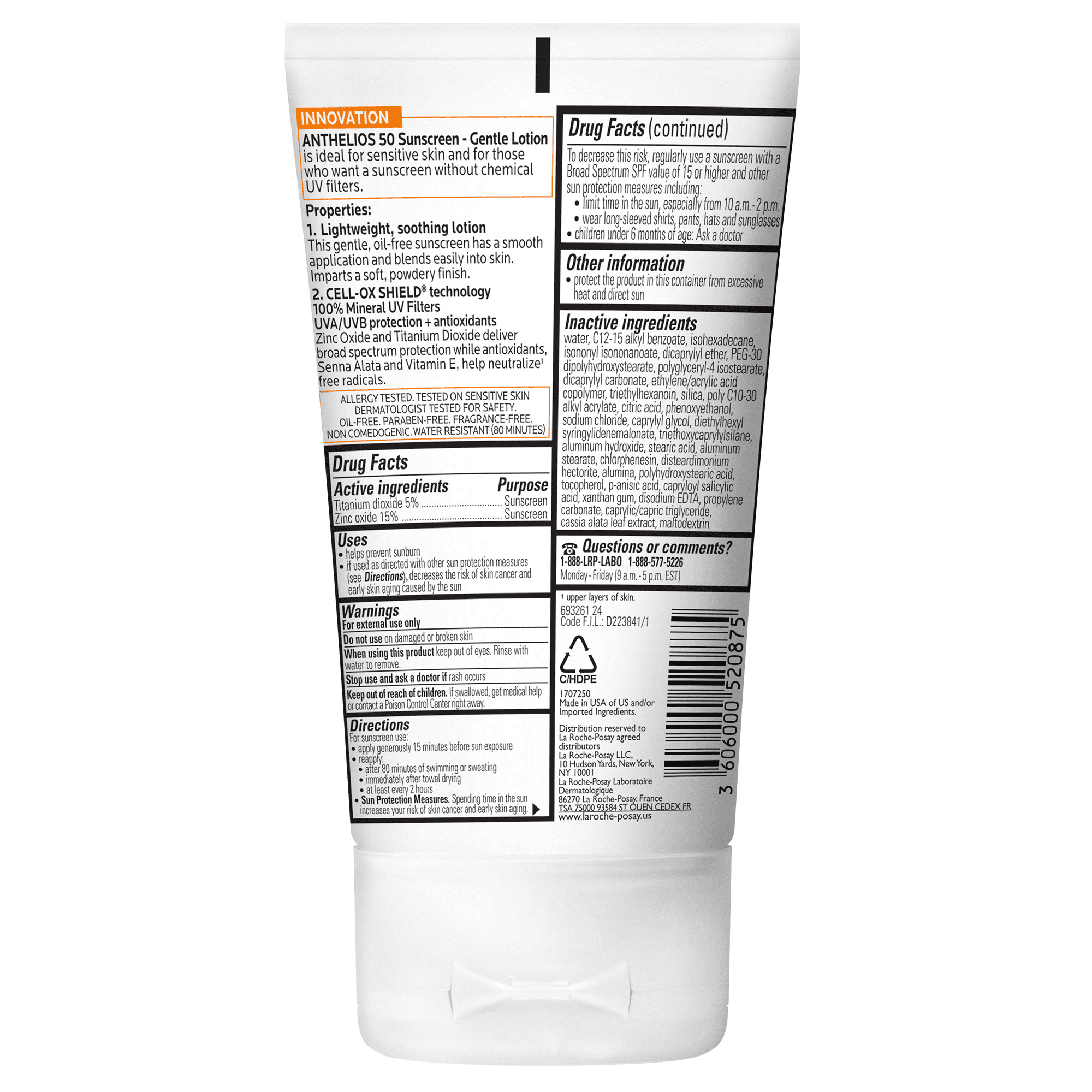 La Roche-Posay Anthelios SPF 50 Gentle Lotion Mineral Sunscreen, 4.0 fl oz