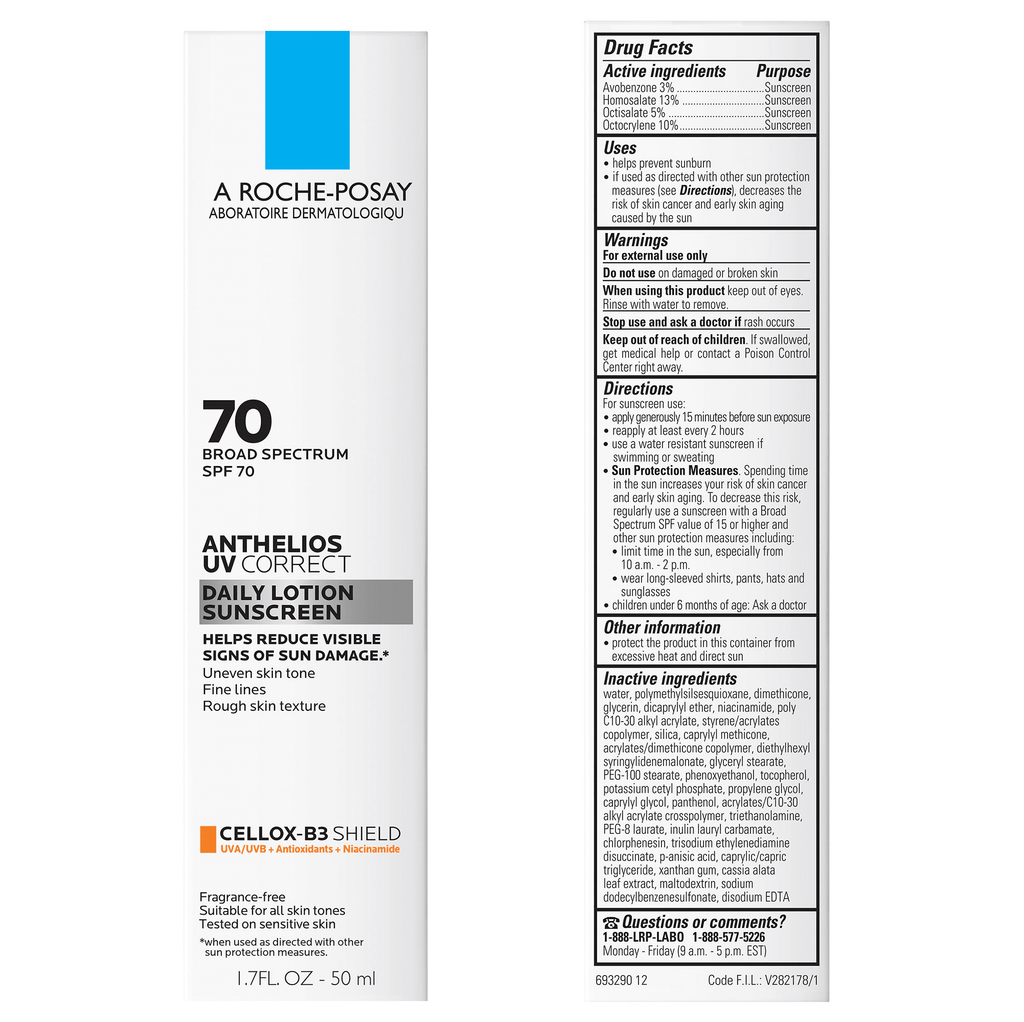 La Roche-Posay Anthelios UV Correct Face Sunscreen SPF 70 with Niacinamide, 1.7 fl oz