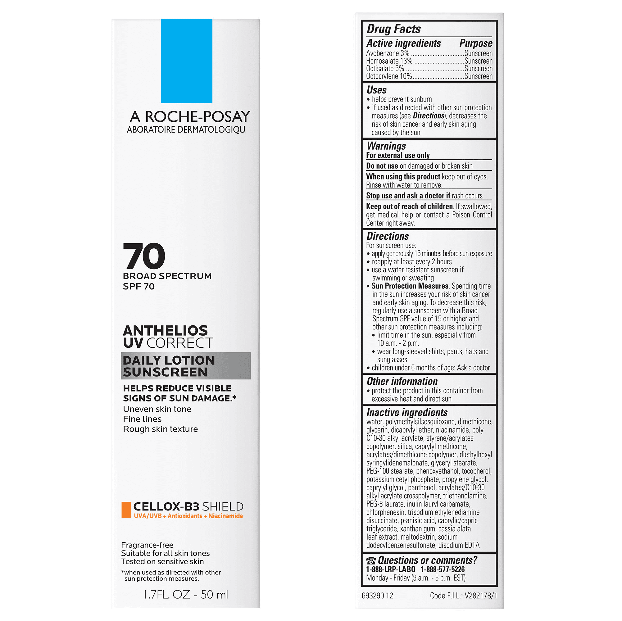 La Roche-Posay Anthelios UV Correct Face Sunscreen SPF 70 with Niacinamide, 1.7 fl oz