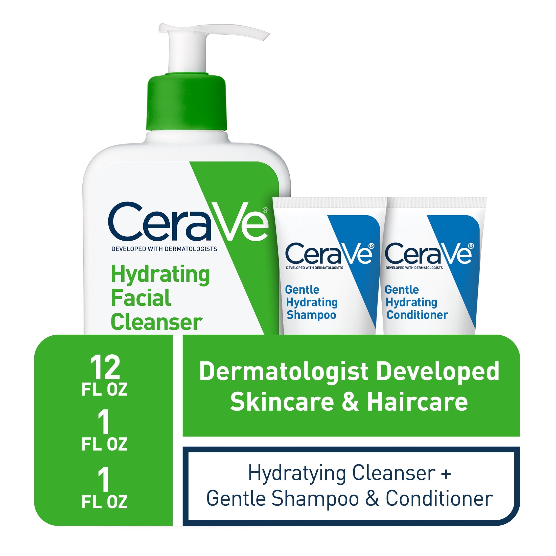 CeraVe Hydrating Facial Cleanser Bundle with CeraVe Hair Samples, 14 fl oz