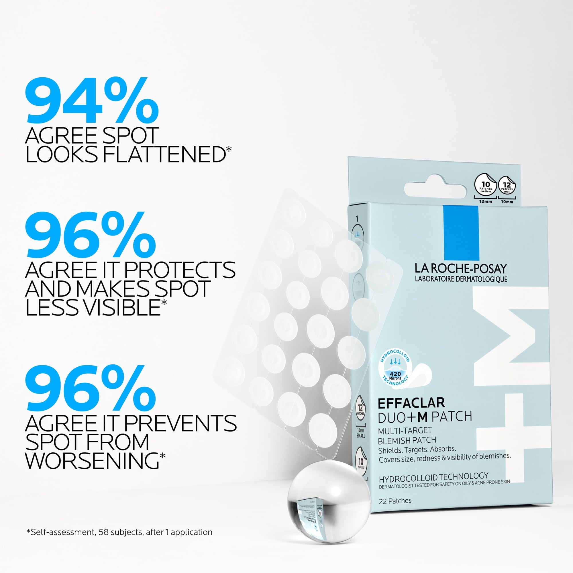 La Roche-Posay Effaclar Duo+ M Multi-Target Pimple Patches, Hydrocolloid Patches for Face, 22 Count