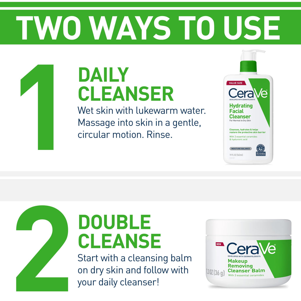 (2 pack) CeraVe Hydrating Facial Cleanser for Normal to Dry Skin, Daily Face Wash for Dryness, 16 fl oz.