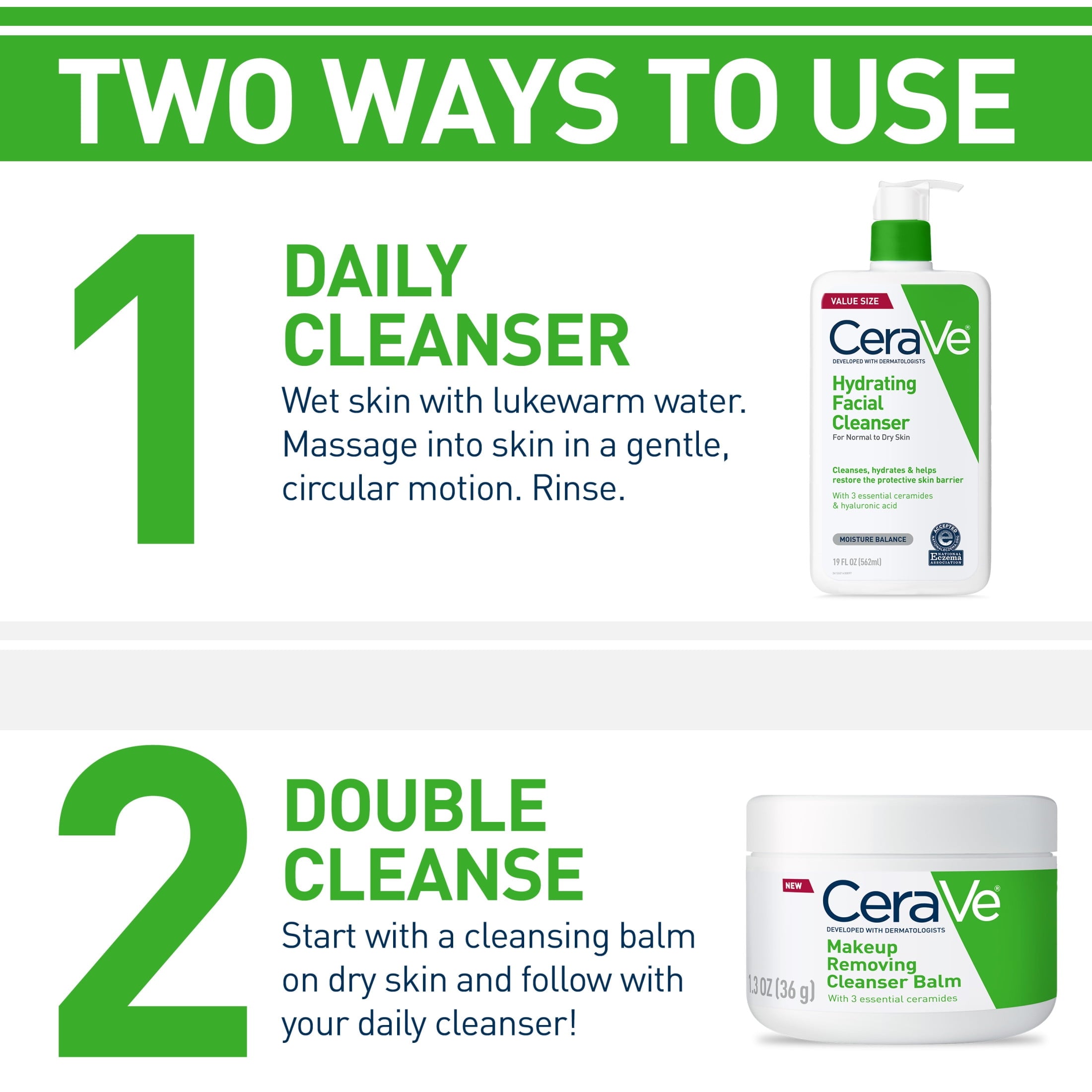 (2 pack) CeraVe Hydrating Facial Cleanser for Normal to Dry Skin, Daily Face Wash for Dryness, 16 fl oz.