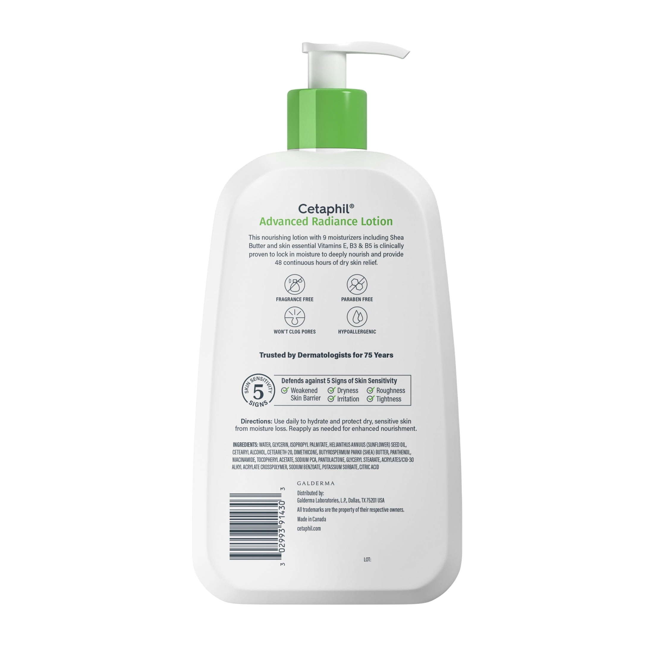 Cetaphil Advanced Radiance Body Lotion with Shea Butter for Sensitive Skin, Fragrance Free, 20 fl oz