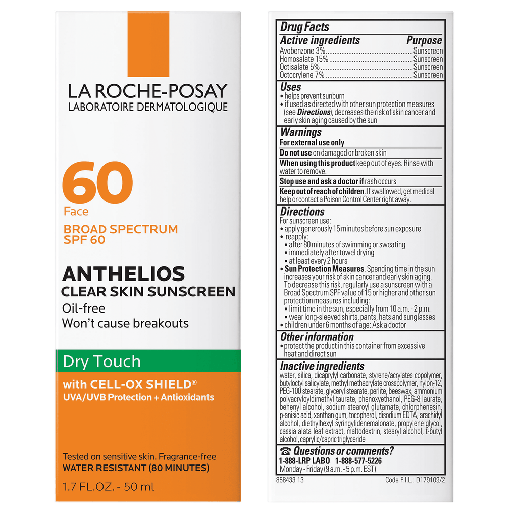 La Roche-Posay Anthelios Clear Skin Dry Touch Facial Sunscreen SPF 60 Oil-Free for All Skin Types,1.7 fl oz