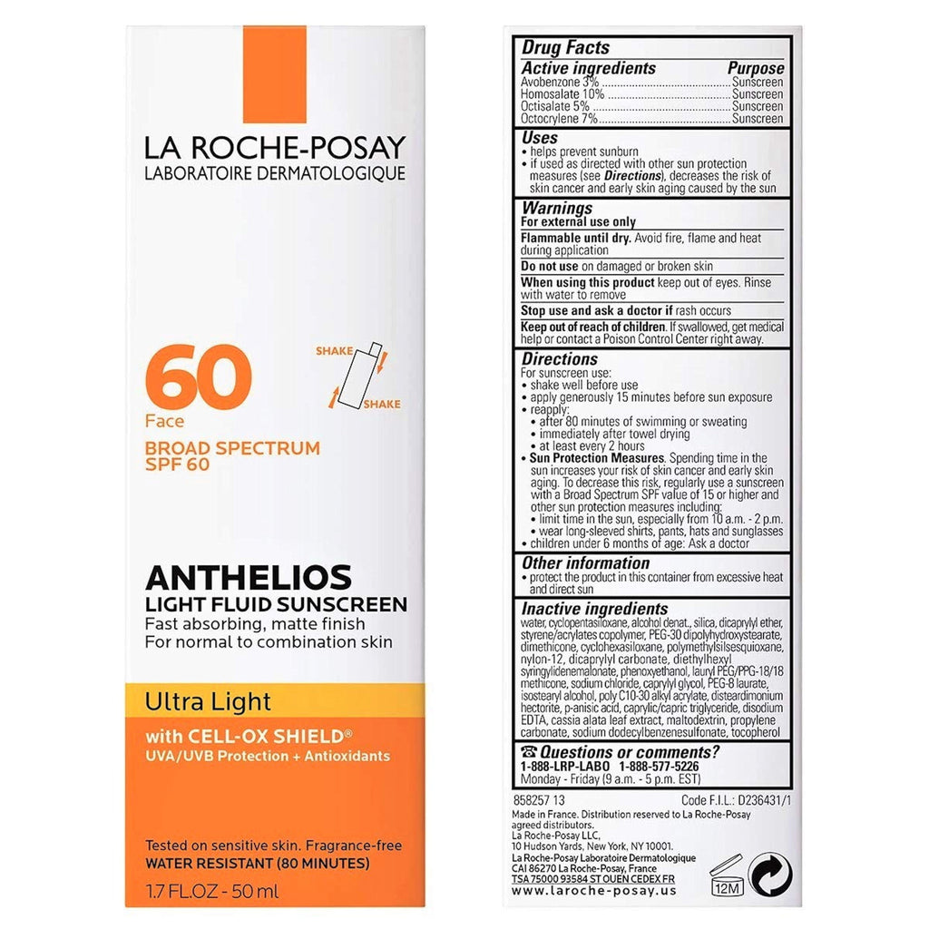 La Roche-Posay Anthelios Ultra Light Fluid Facial Sunscreen Fluid SPF 60 for All Skin Types, 1.7 fl oz
