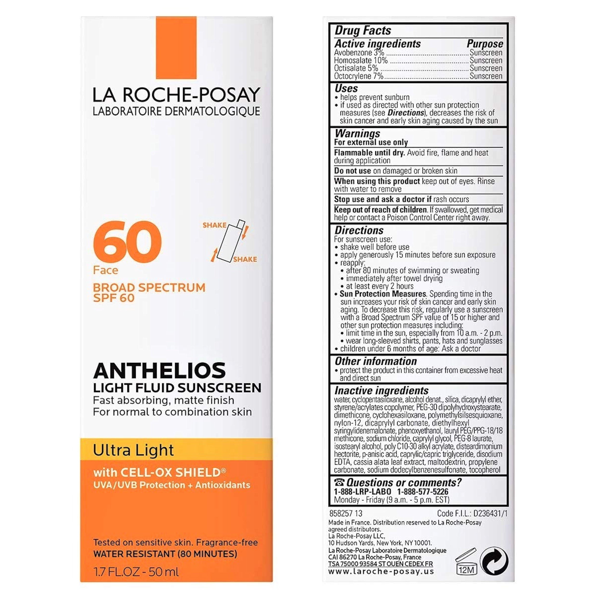 La Roche-Posay Anthelios Ultra Light Fluid Facial Sunscreen Fluid SPF 60 for All Skin Types, 1.7 fl oz