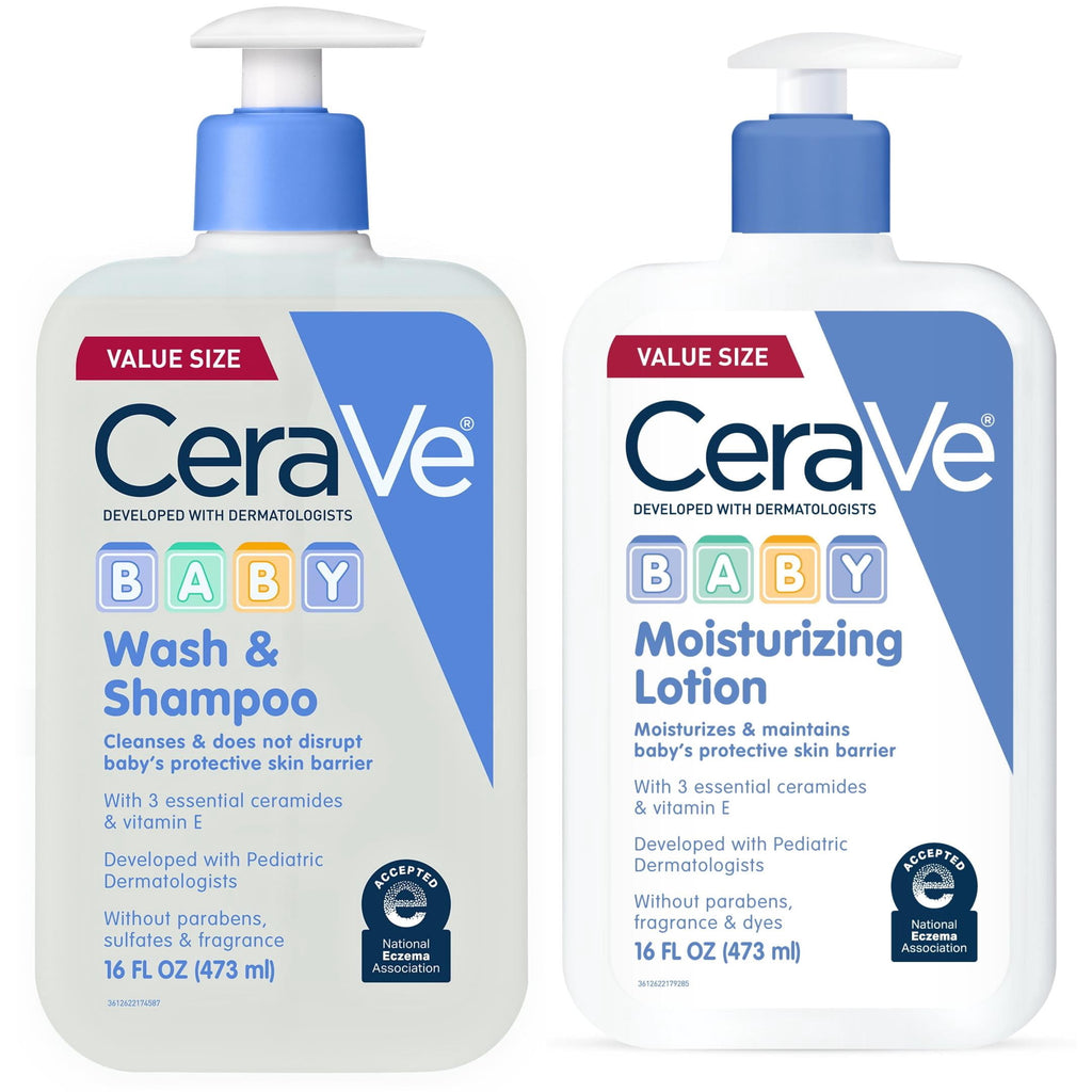 CeraVe Baby Wash & Shampoo + Baby Lotion Bundle, 16 fl oz/16 oz