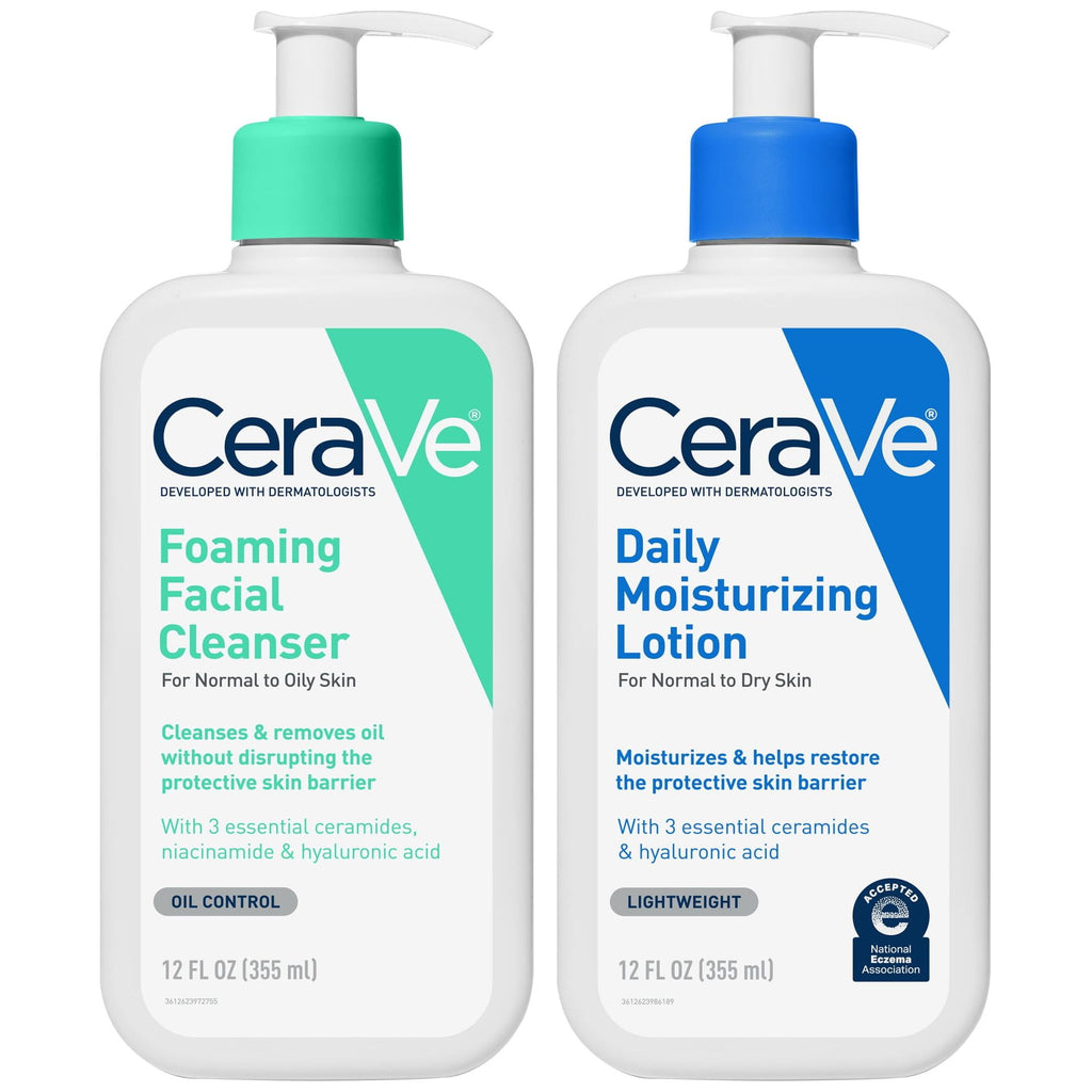 CeraVe Foaming Face Wash + Daily Moisturizing Lotion Bundle, 12 oz