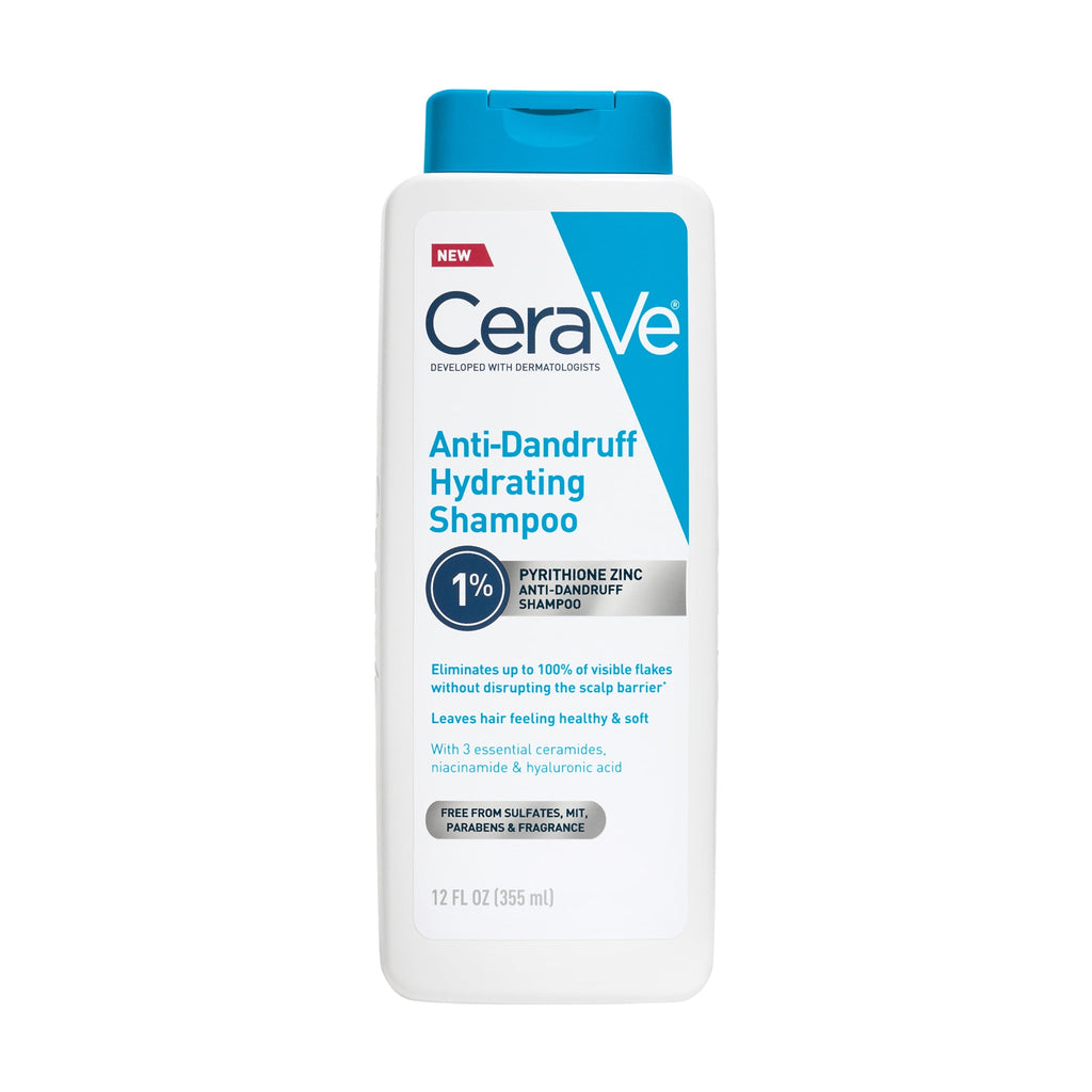 CeraVe Hydrating Anti-Dandruff Shampoo, 1% Pyrithione Zinc Dandruff Treatment With Ceramides, Niacinamide & Hyaluronic Acid, For Help With Flakey Itchy Scalp, 12 fl oz