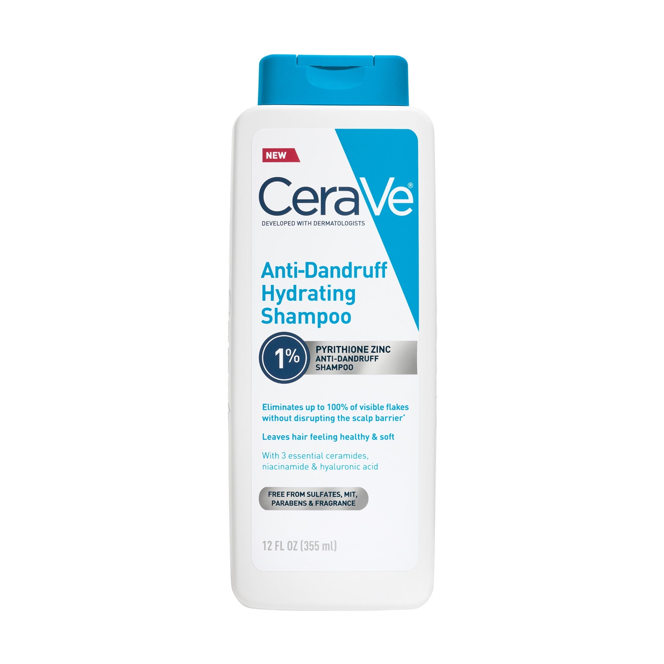 CeraVe Hydrating Anti-Dandruff Shampoo, 1% Pyrithione Zinc Dandruff Treatment With Ceramides, Niacinamide & Hyaluronic Acid, For Help With Flakey Itchy Scalp, 12 fl oz