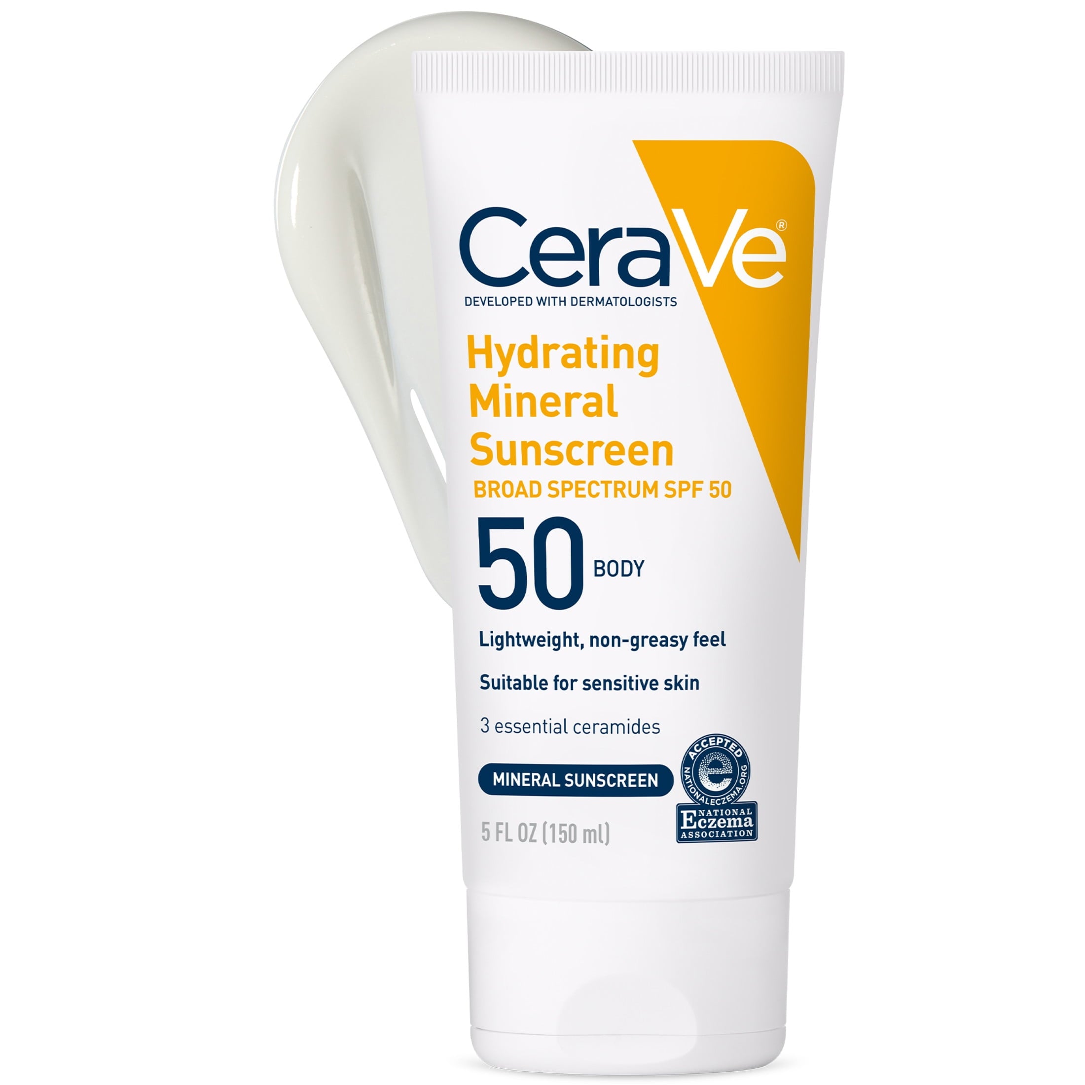 CeraVe Hydrating Mineral Sunscreen SPF 50 for Sensitive Skin, Kids & Adults Body Lotion 5 fl oz