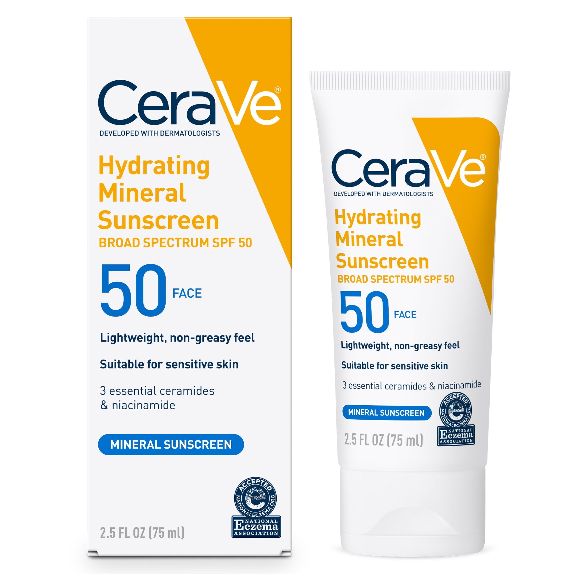CeraVe Mineral Sunscreen Hydrating SPF 50 Face Lotion for Sensitive Skin, Kids & Adults 2.5 fl oz