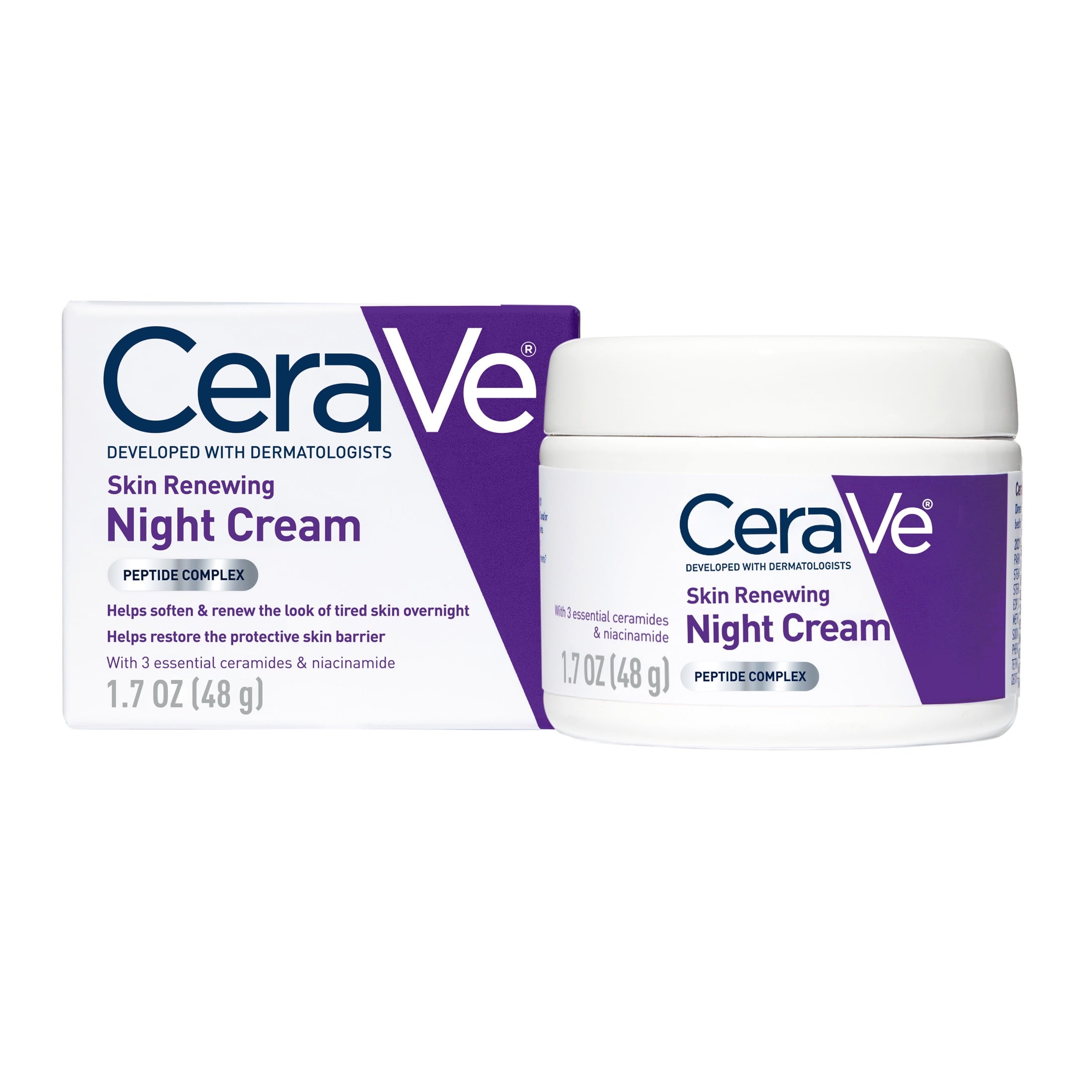 CeraVe Moisturizer Skin Renewing Night Face Cream with Peptides & Hyaluronic Acid for All Skin Types 1.7 oz