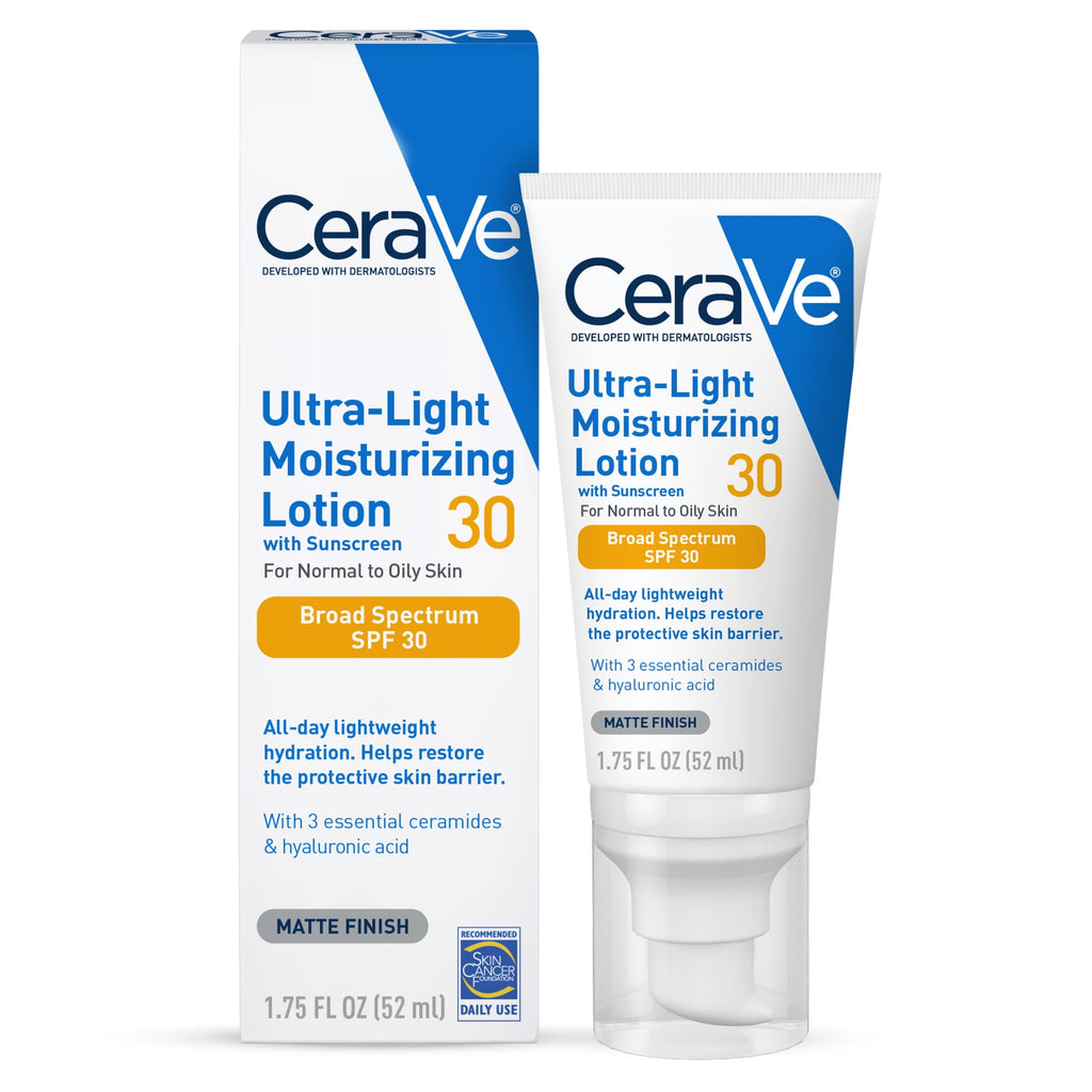 CeraVe Sunscreen Ultra-Light Moisturizing Face Lotion SPF 30 for Normal to Oily Skin, 1.75 fl oz