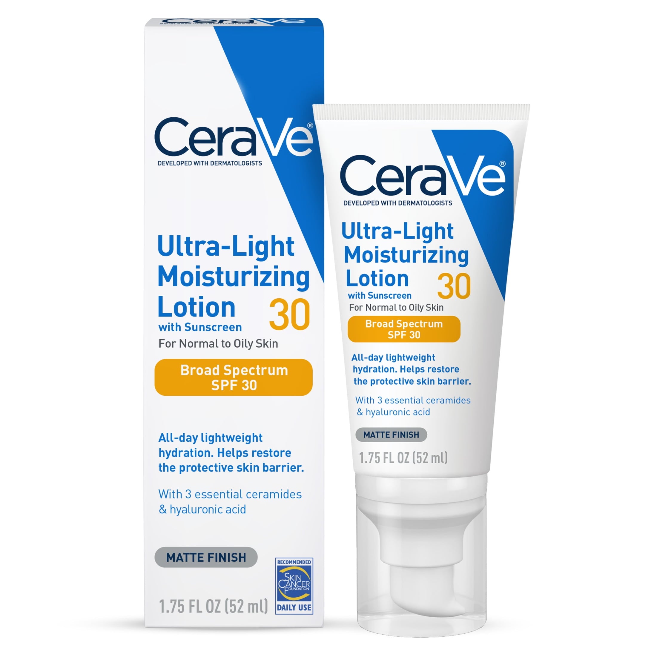 CeraVe Sunscreen Ultra-Light Moisturizing Face Lotion SPF 30 for Normal to Oily Skin, 1.75 fl oz