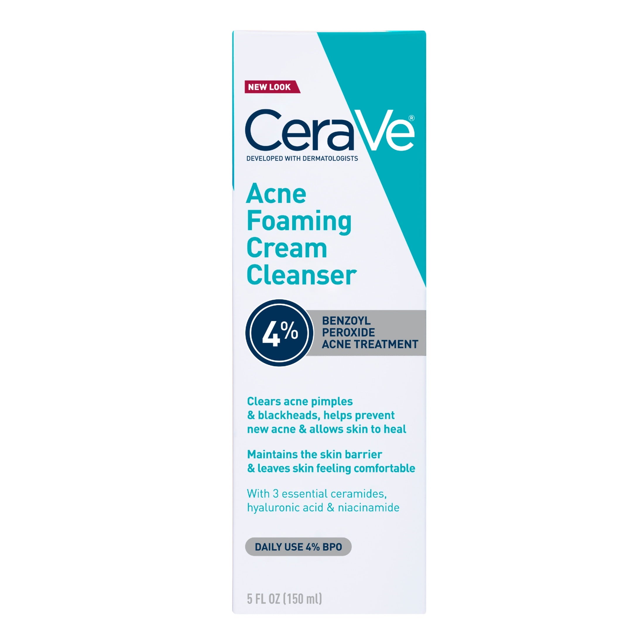 Cerave Acne Foaming Cream Cleanser with 4% Benzoyl Peroxide, Hyaluronic Acid, Niacinamide Cream-to-Foam Formula 5 fl oz
