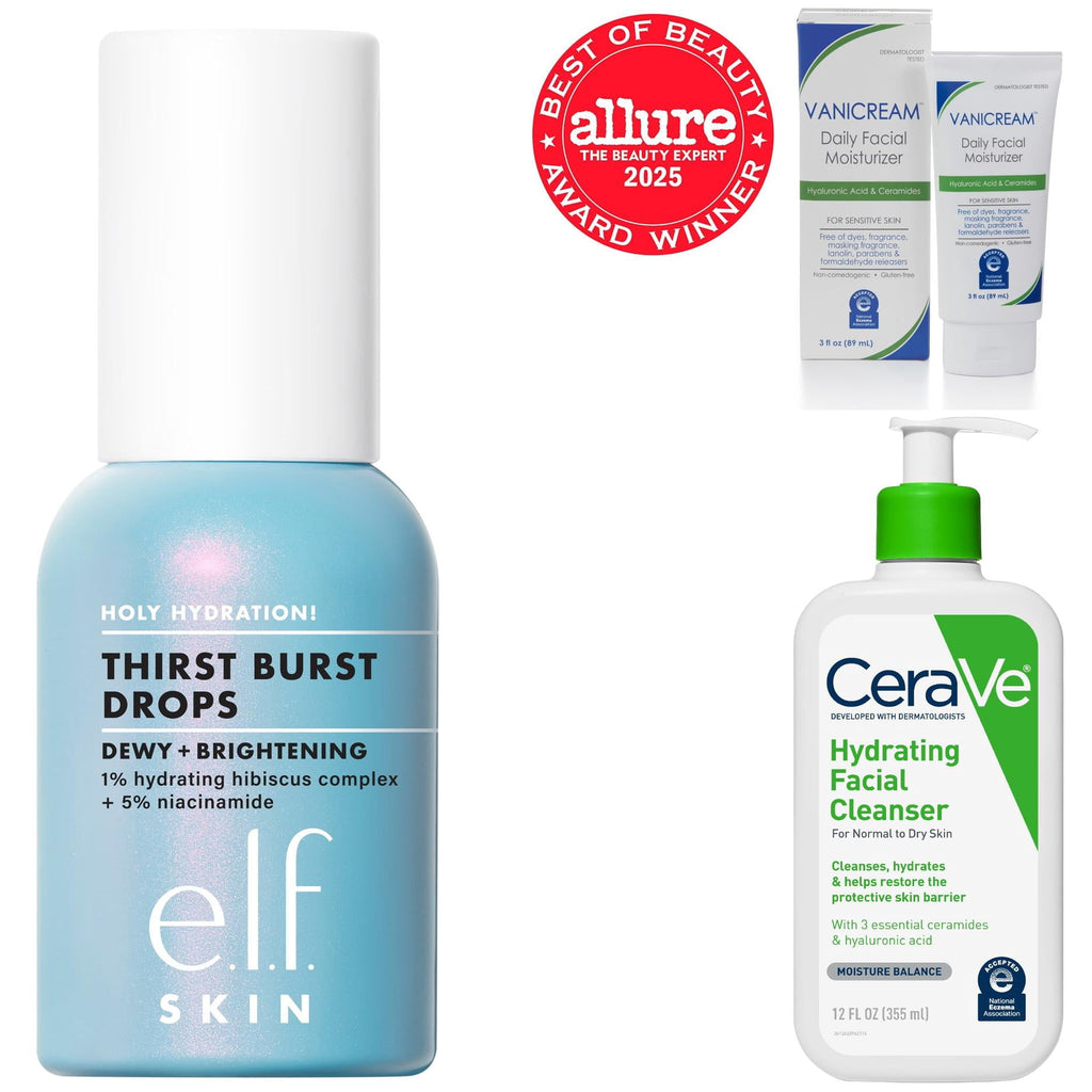 Hydrating Daily Skincare Bundle with CeraVe Cleanser, Vanicream Moisturizer & e.l.f. Holy Hydration Serum
